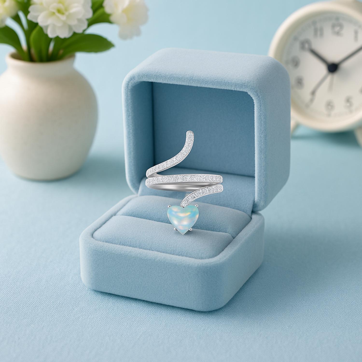 Anello a forma di serpente con cuore in opale da 7 mm in argento sterling 925