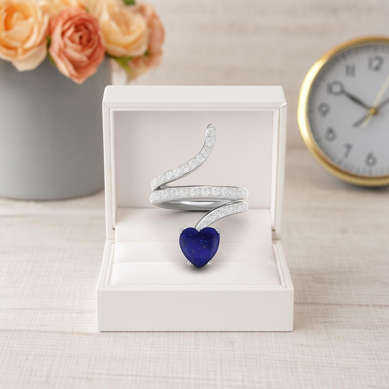 Lapis Heart-Shaped Snake Ring - Sterling Silver
