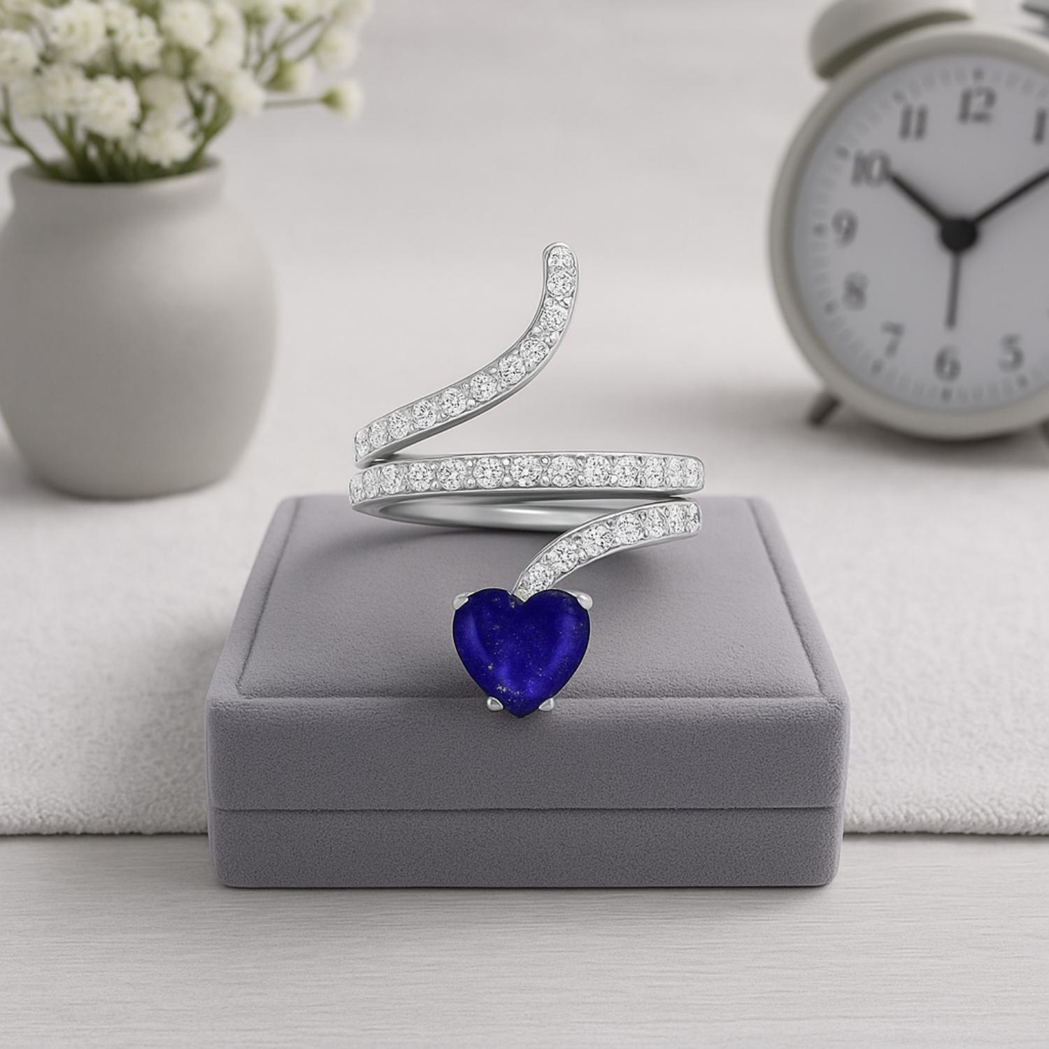 Lapis Heart-Shaped Snake Ring - Sterling Silver