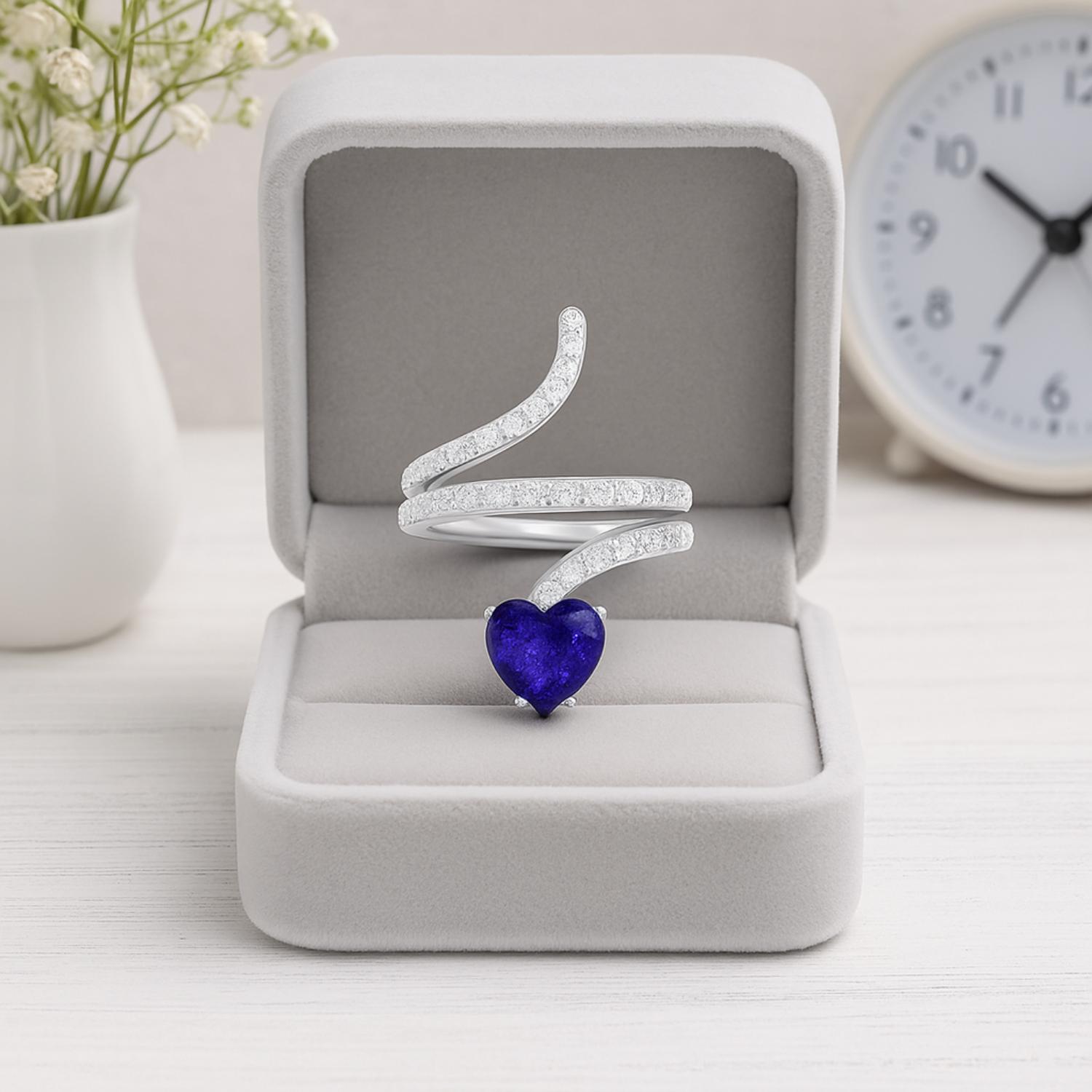 Lapis Heart-Shaped Snake Ring - Sterling Silver
