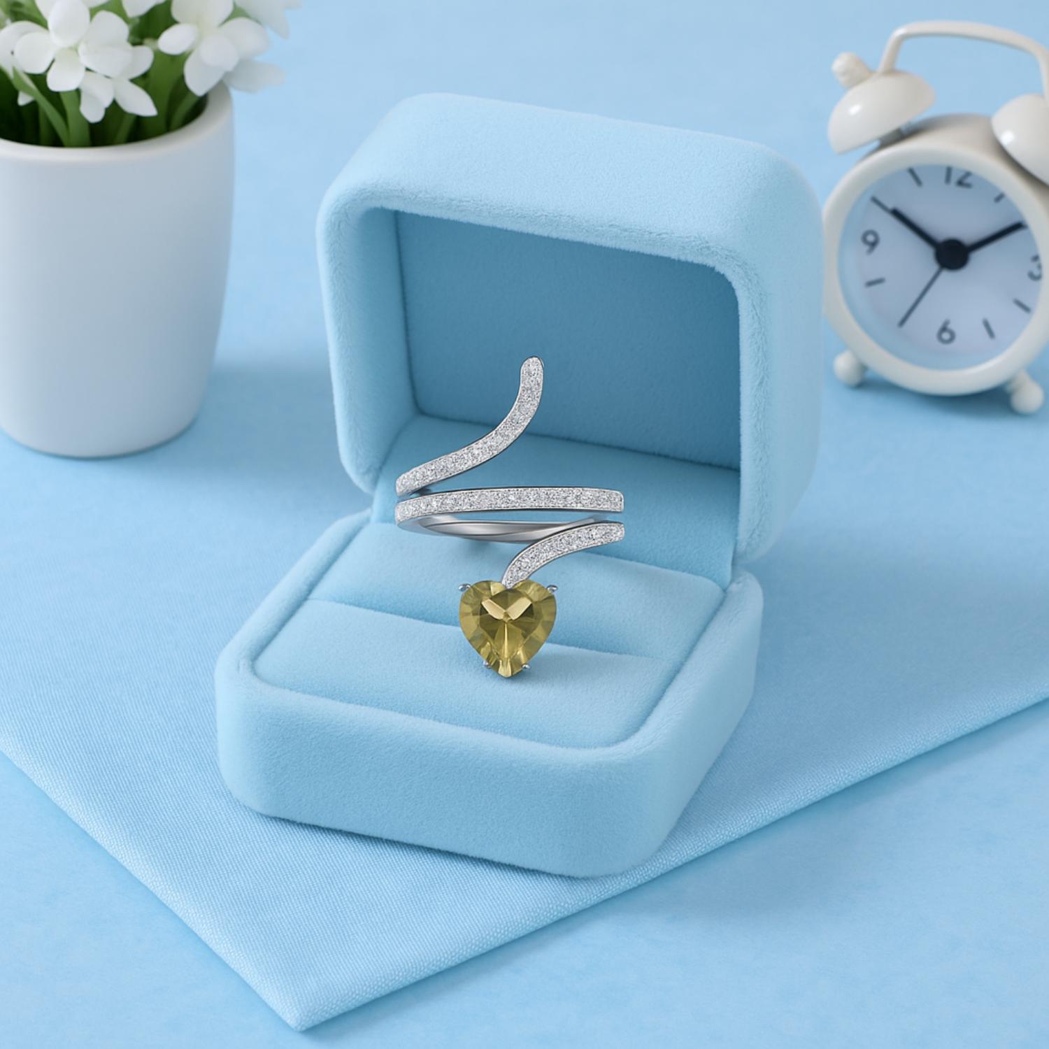 Lemon Quartz Heart-Shaped Snake Ring - Sterling Silver