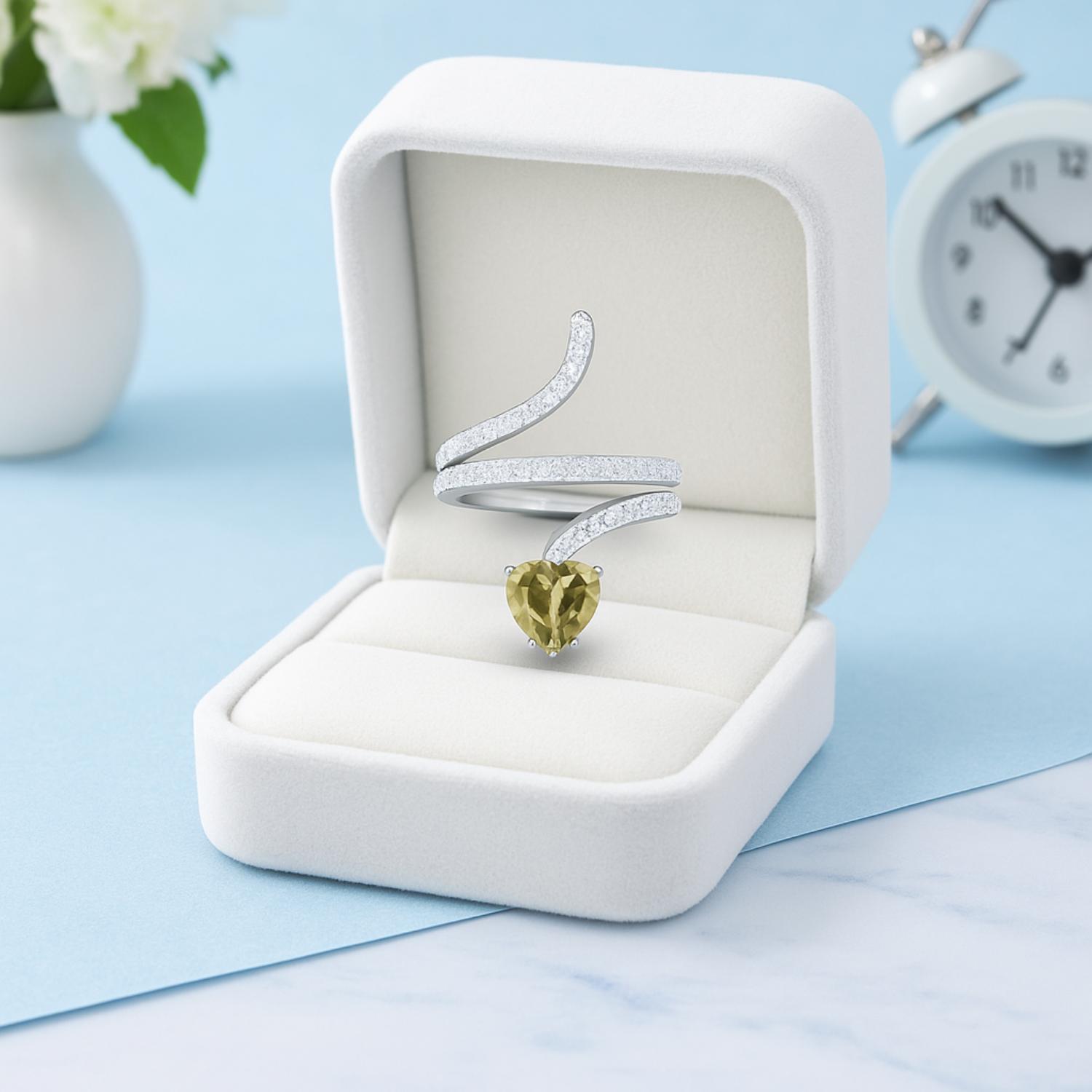 Lemon Quartz Heart-Shaped Snake Ring - Sterling Silver