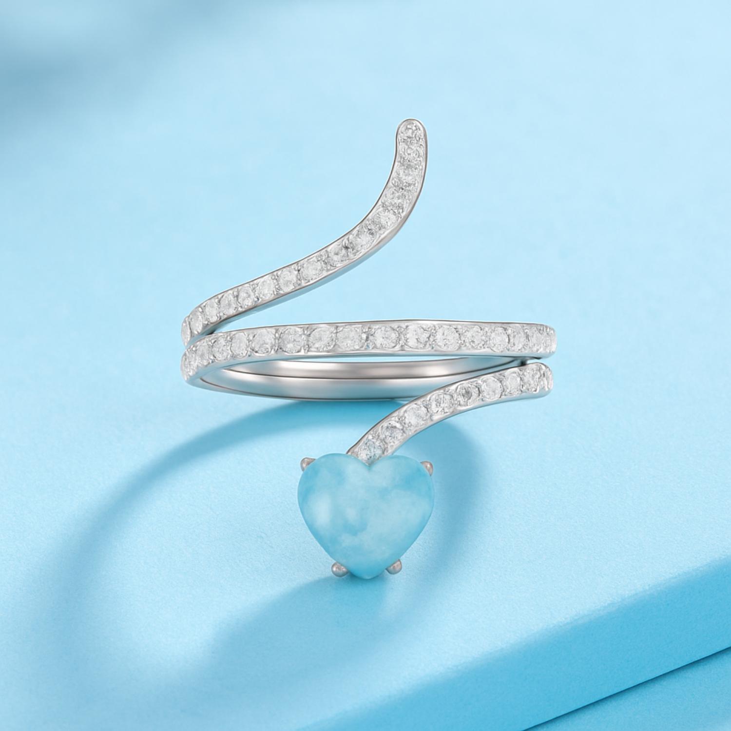 Anello a forma di serpente con pietra preziosa Larimar a forma di cuore da 7 mm