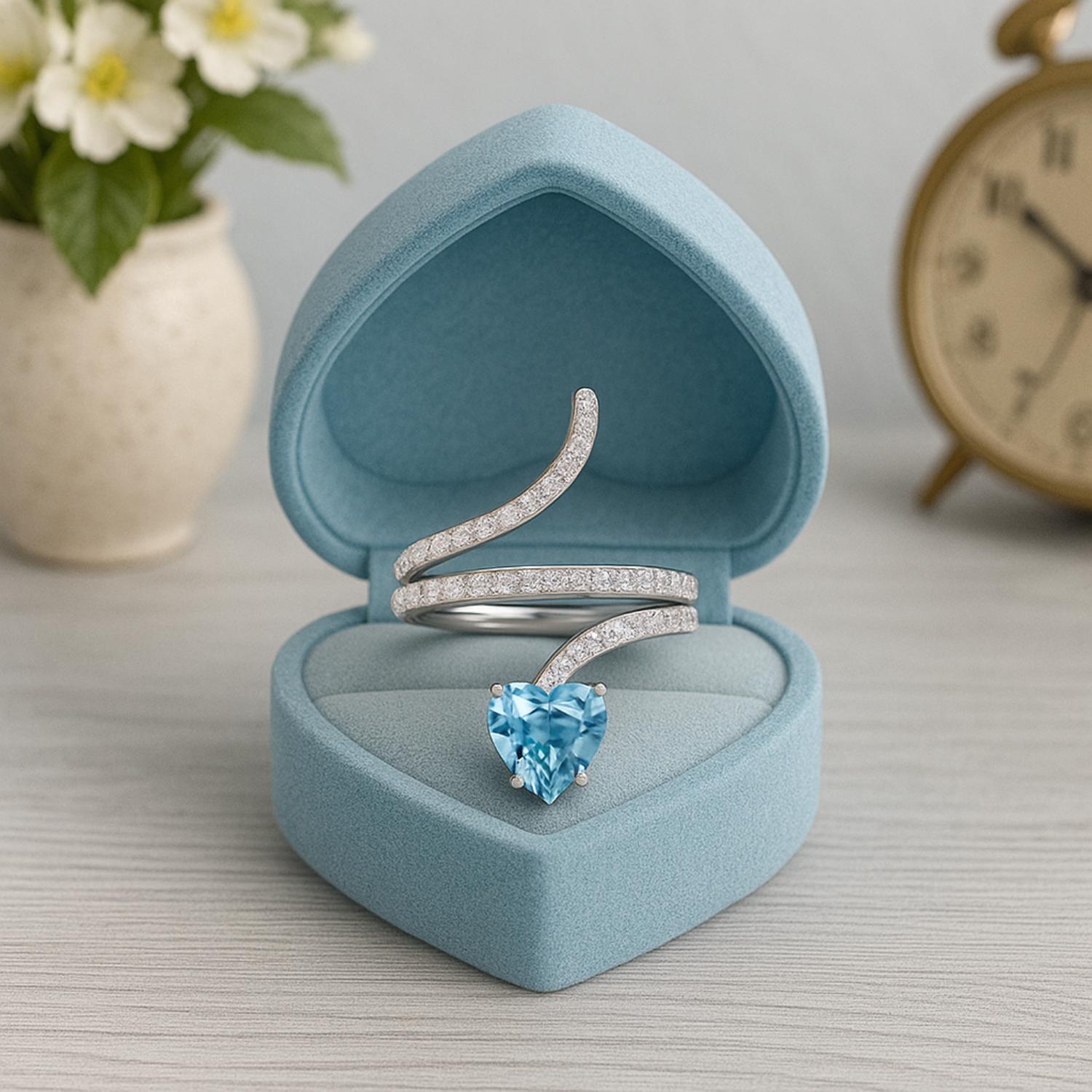 Swiss Blue Topaz Heart-Shaped Snake Ring - Sterling Silver