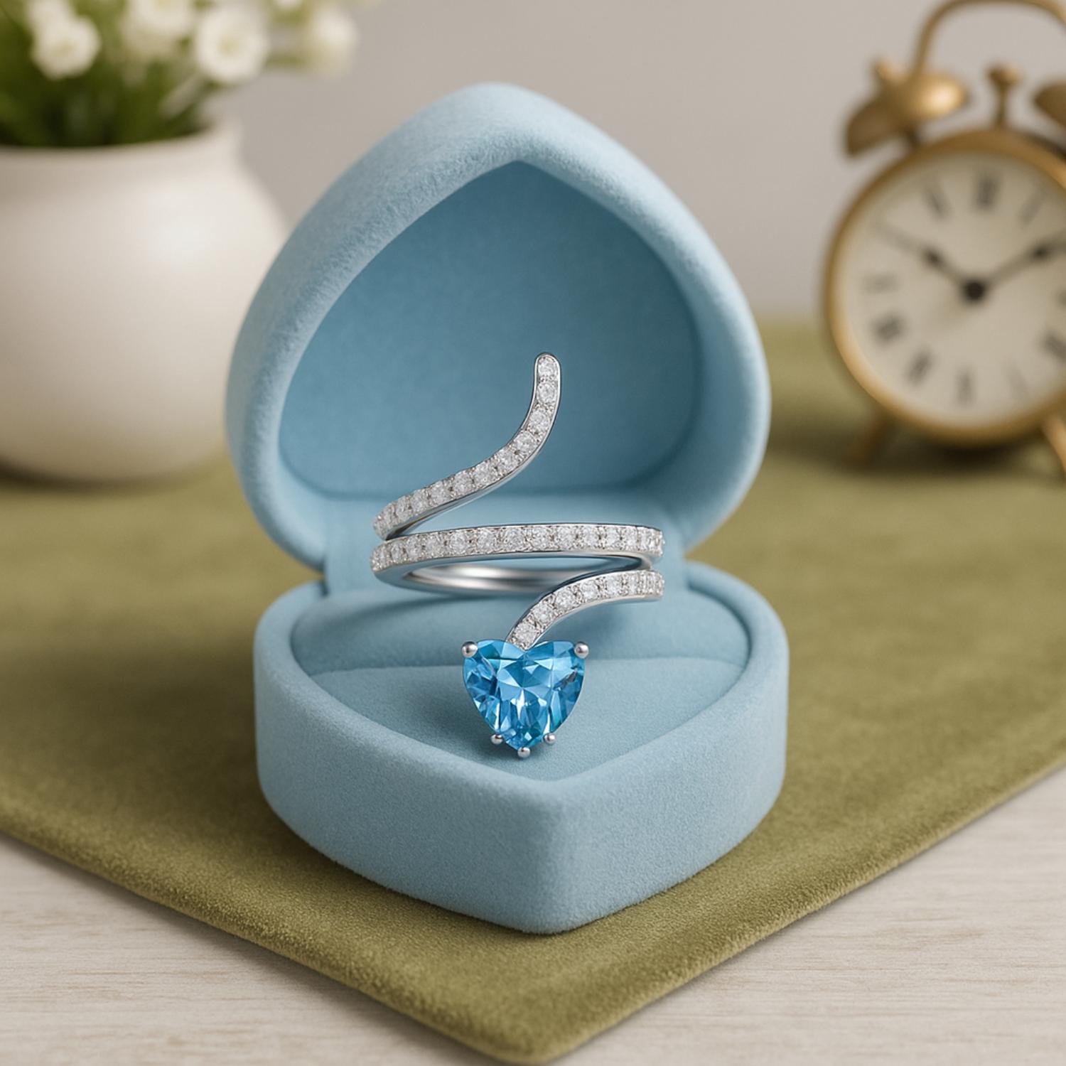 Swiss Blue Topaz Heart-Shaped Snake Ring - Sterling Silver