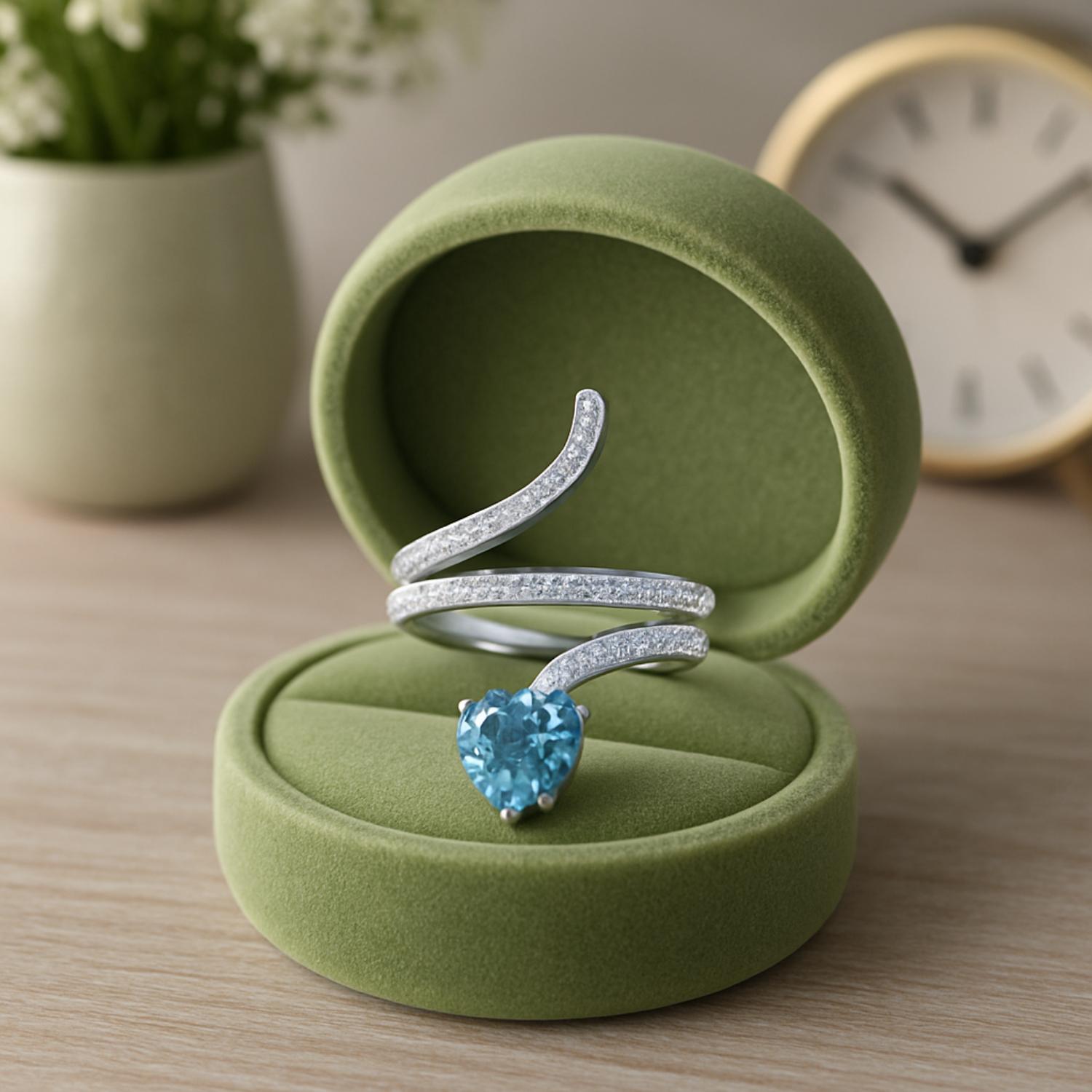 Swiss Blue Topaz Heart-Shaped Snake Ring - Sterling Silver