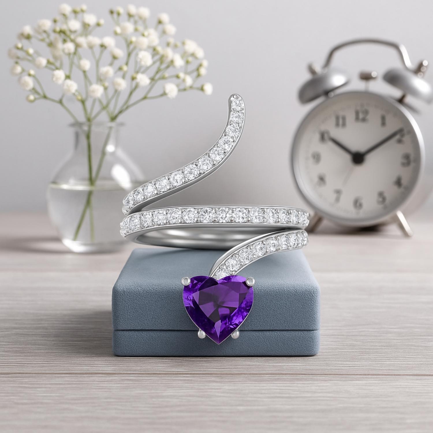 Amethyst Twisted Wrap Design Ring – Sterling Silver