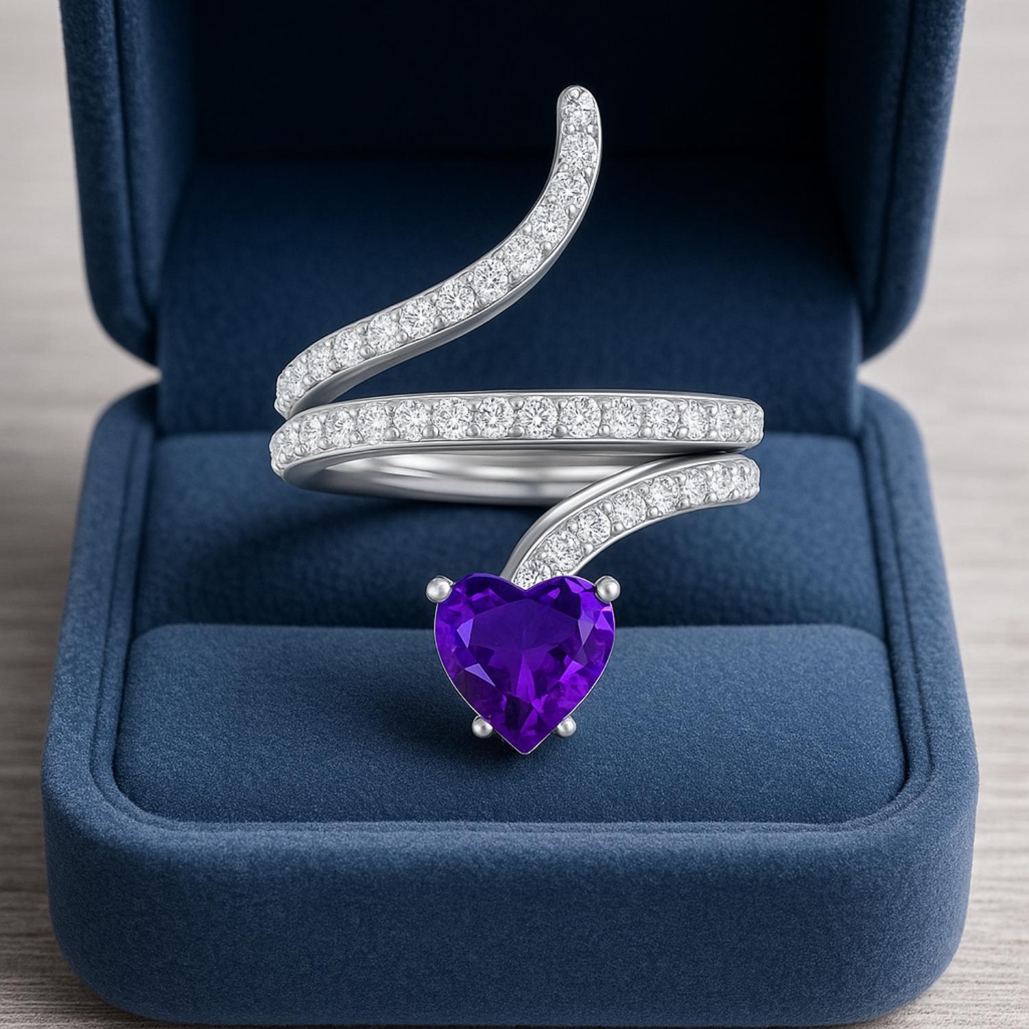 Amethyst Twisted Wrap Design Ring – Sterling Silver