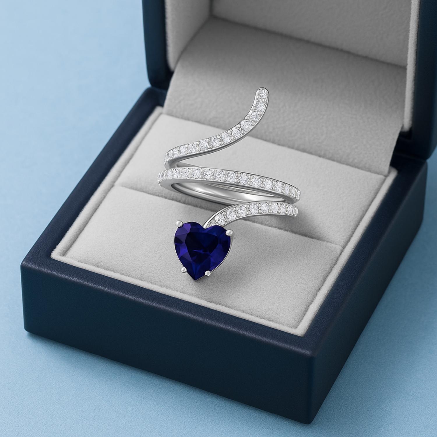 Anello a forma di serpente con spinello nero a forma di cuore da 7 mm in argento sterling 925