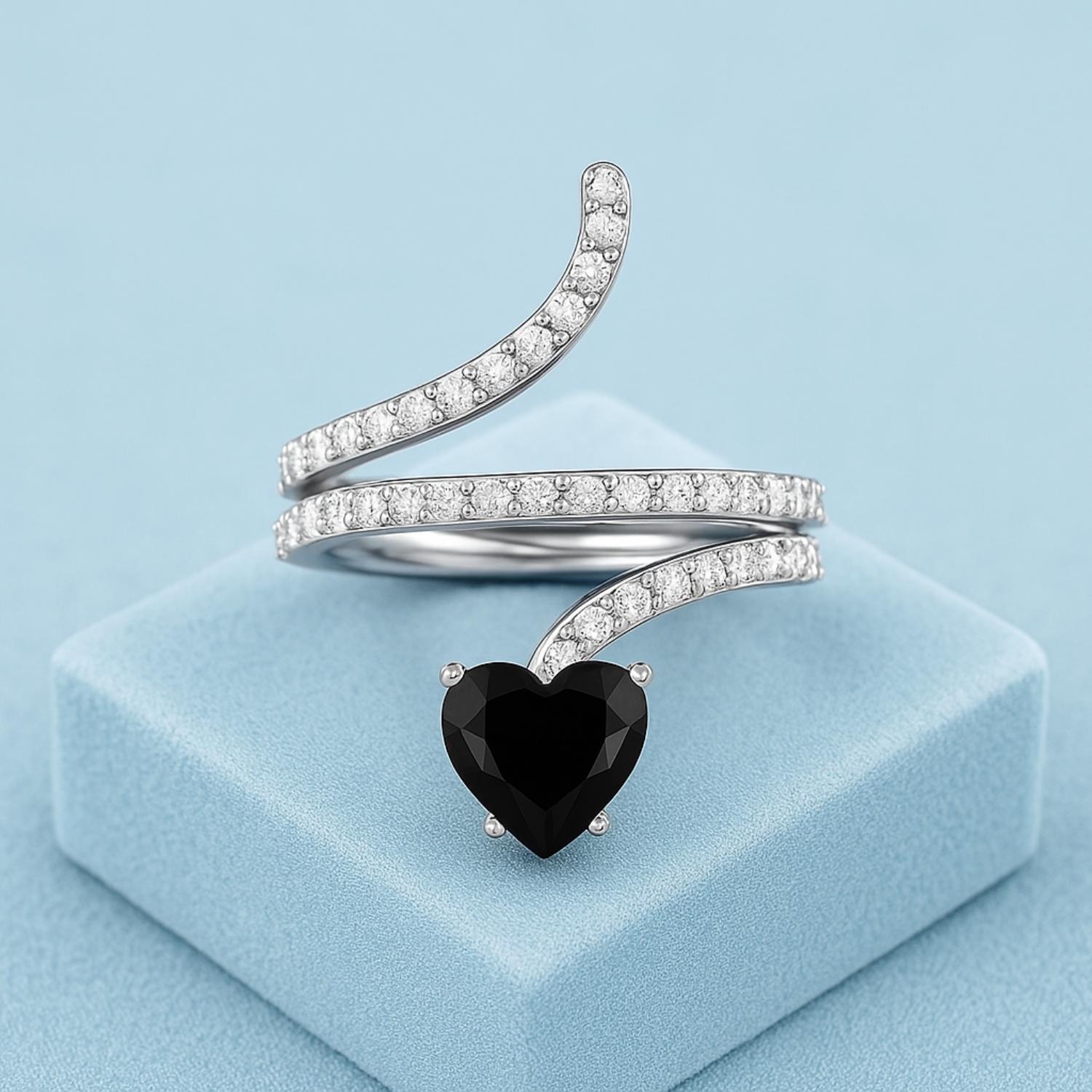 Anello a forma di serpente in argento sterling 925 con spinello nero