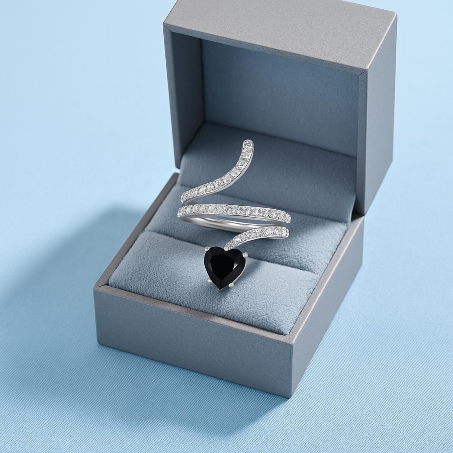 Anello a forma di serpente in argento sterling 925 con spinello nero