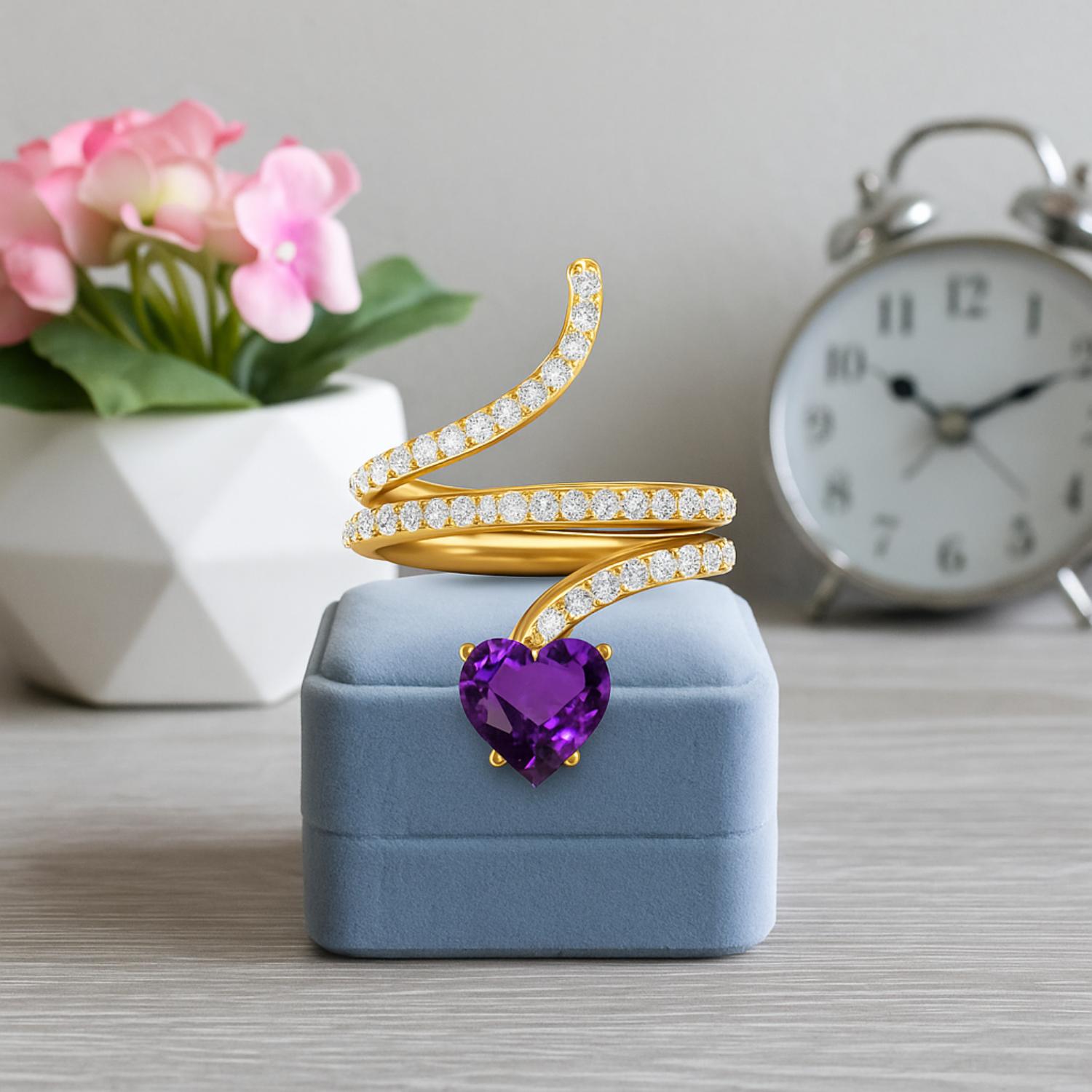 Amethyst Twisted Wrap Design Ring – Sterling Silver