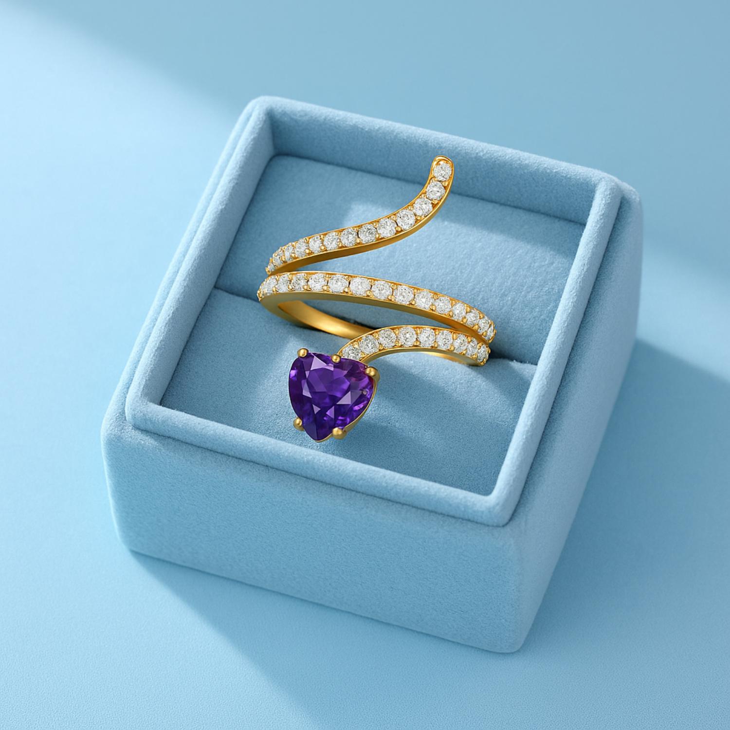 Amethyst Twisted Wrap Design Ring – Sterling Silver