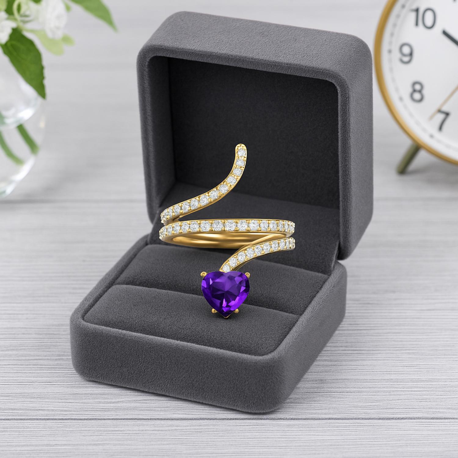 Amethyst Twisted Wrap Design Ring – Sterling Silver