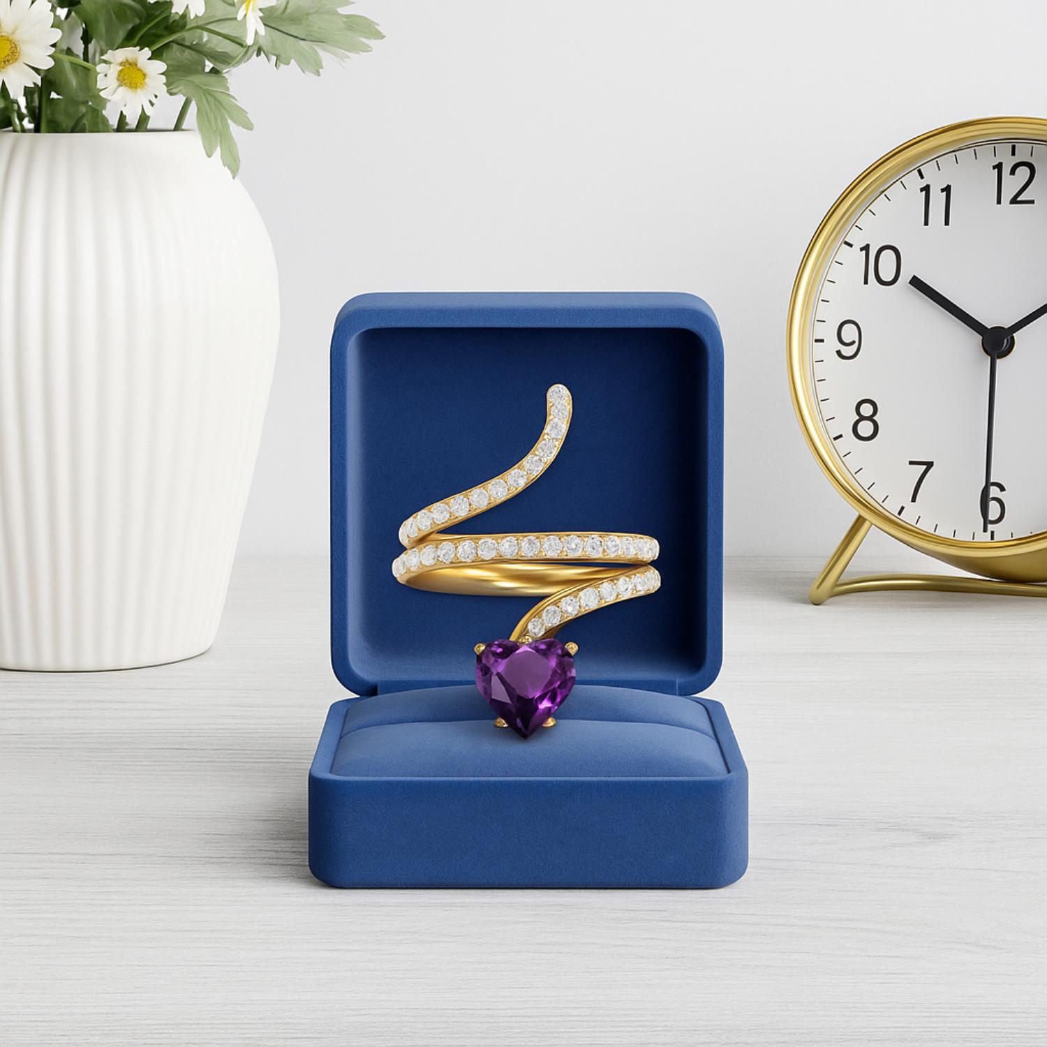Amethyst Twisted Wrap Design Ring – Sterling Silver