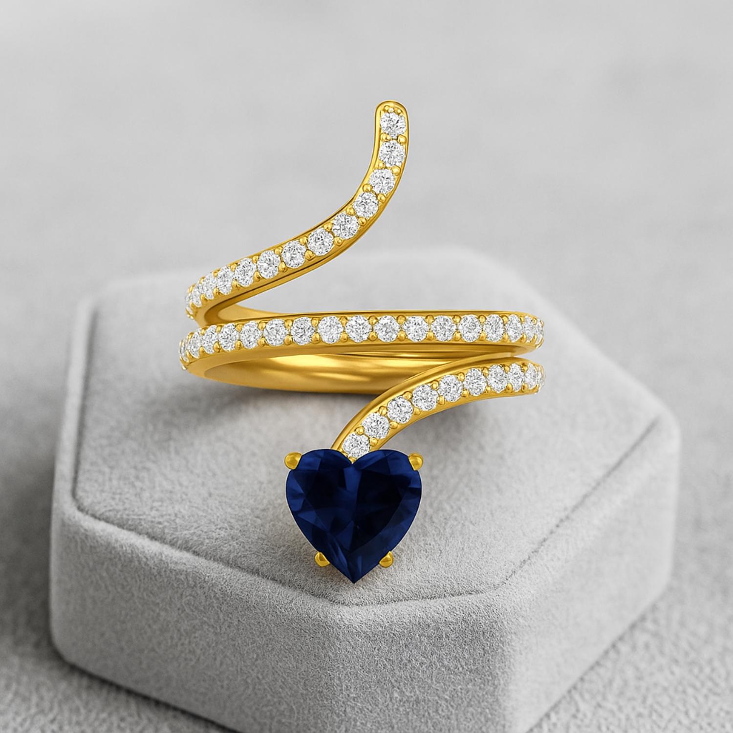 Anello a forma di serpente con spinello nero a forma di cuore da 7 mm in argento sterling 925