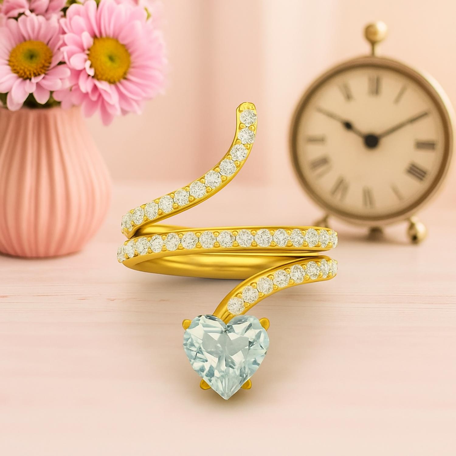 Anello a forma di serpente con topazio blu a forma di cuore da 7 mm in argento sterling 925
