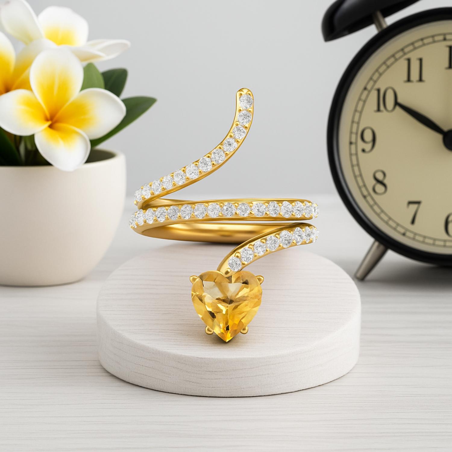 Citrine Twisted Wrap Design Ring – Sterling Silver