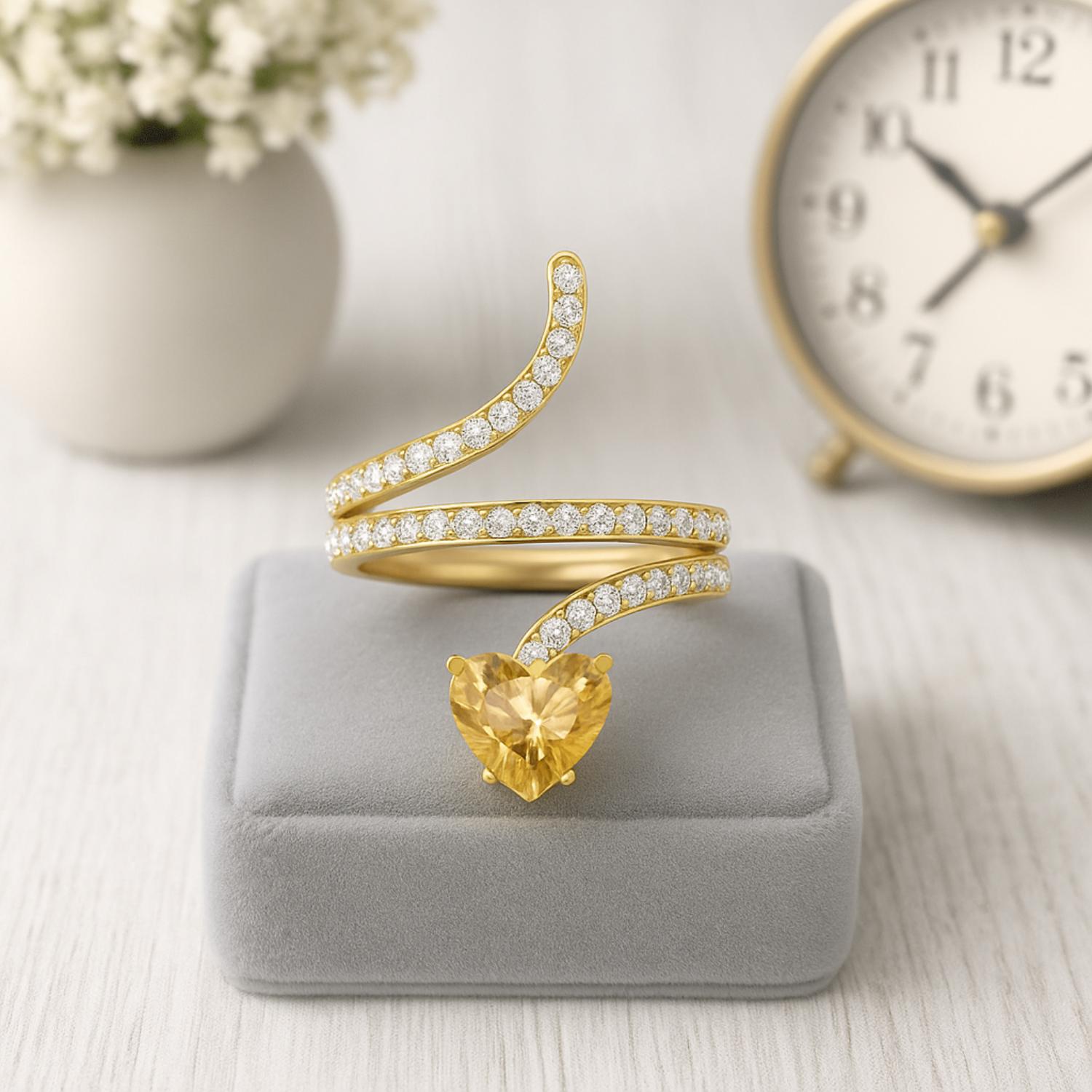 Citrine Twisted Wrap Design Ring – Sterling Silver