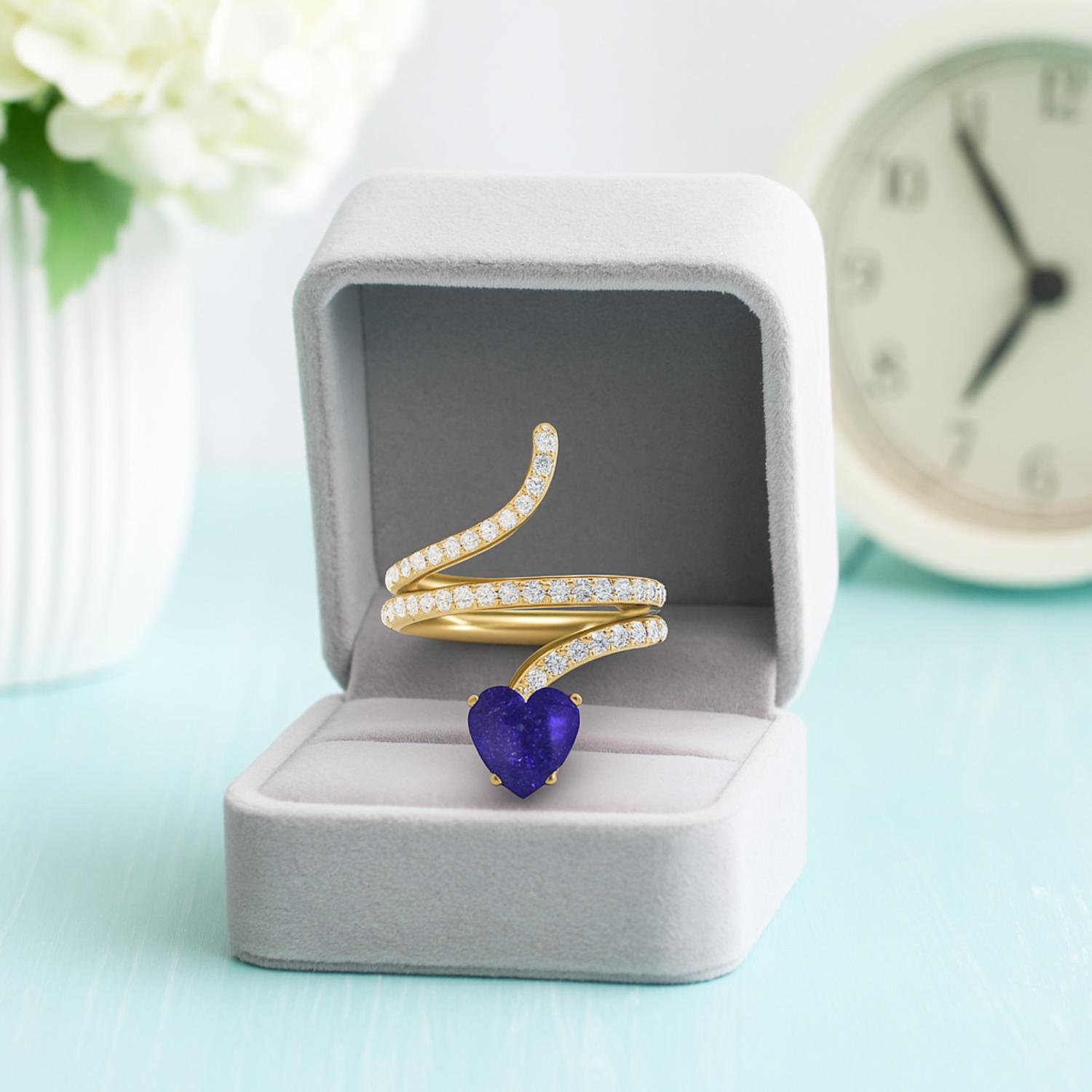 Lapis Heart-Shaped Snake Ring - Sterling Silver