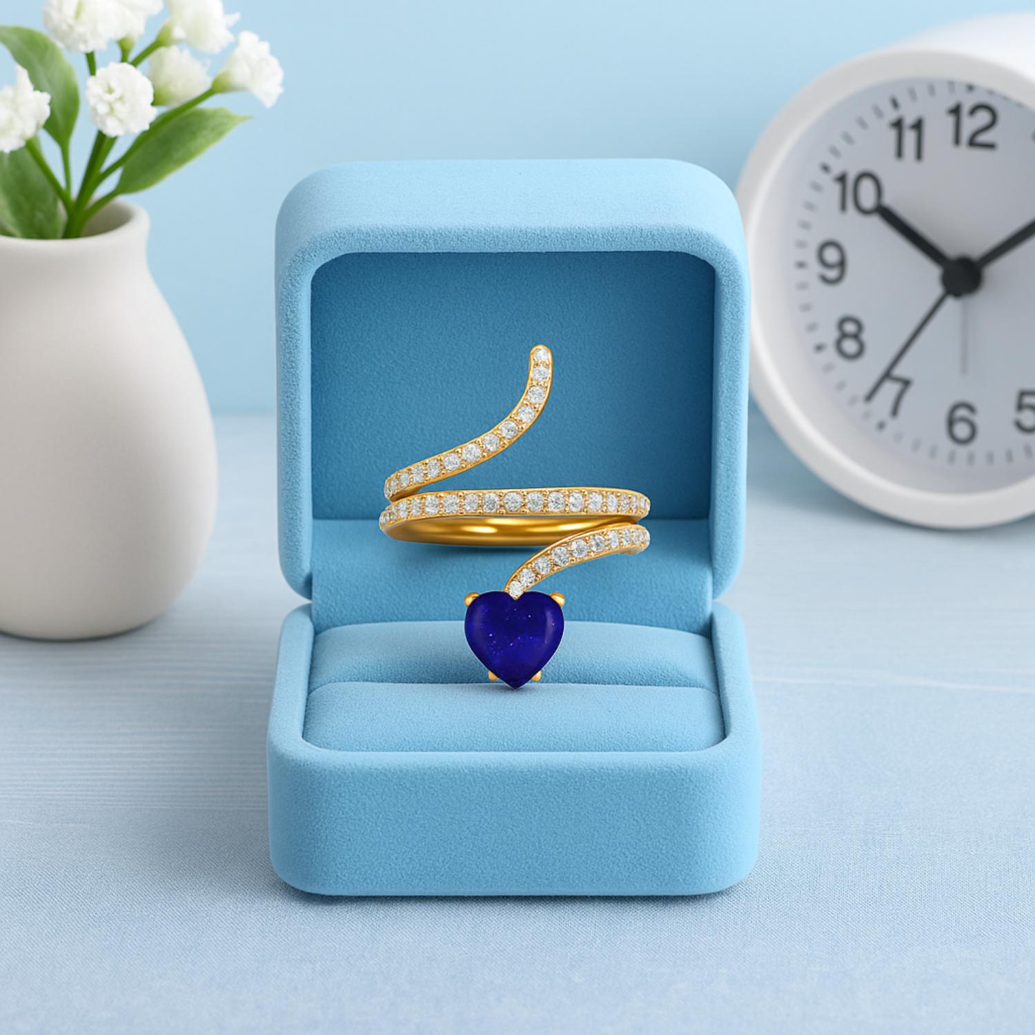 Lapis Heart-Shaped Snake Ring - Sterling Silver