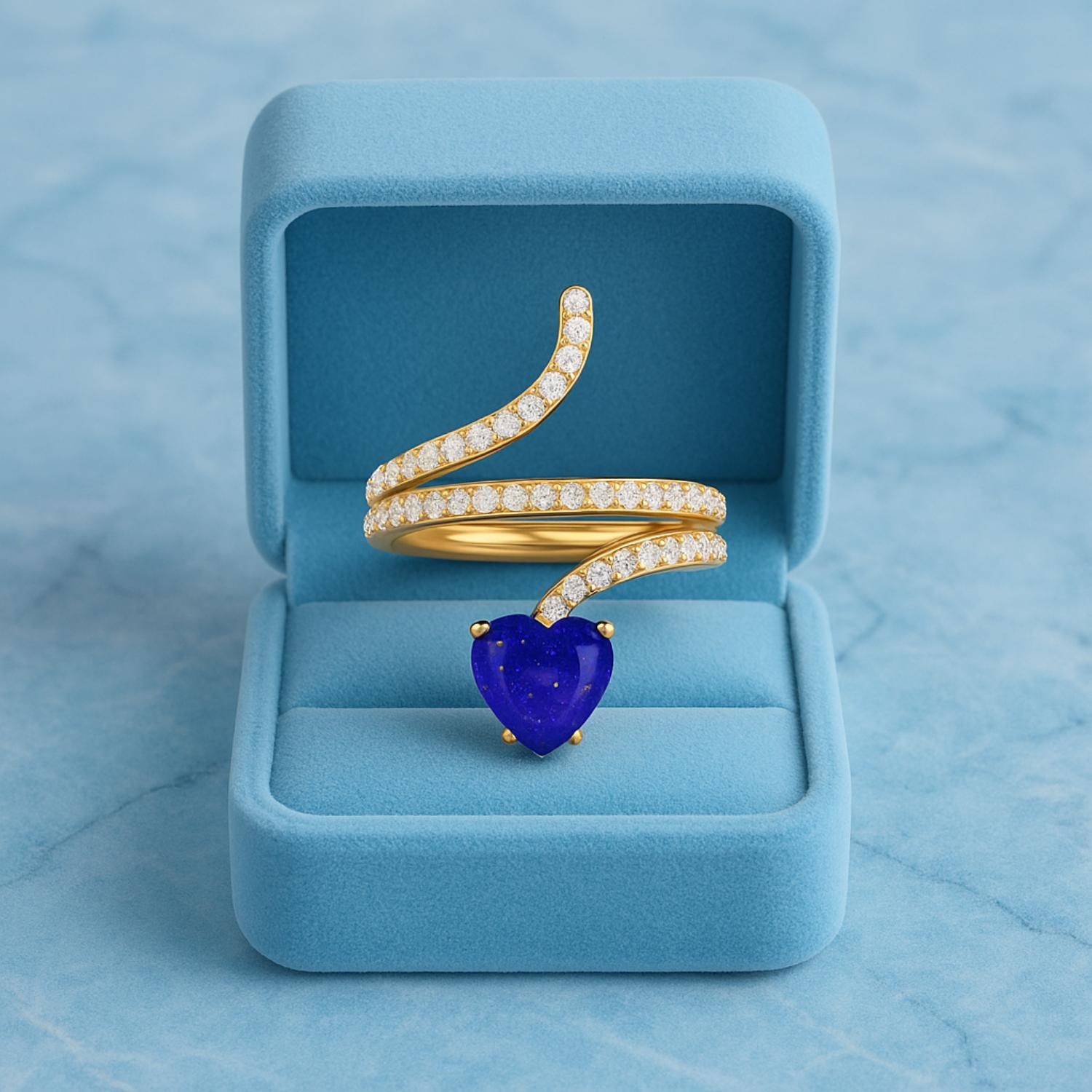 Lapis Heart-Shaped Snake Ring - Sterling Silver