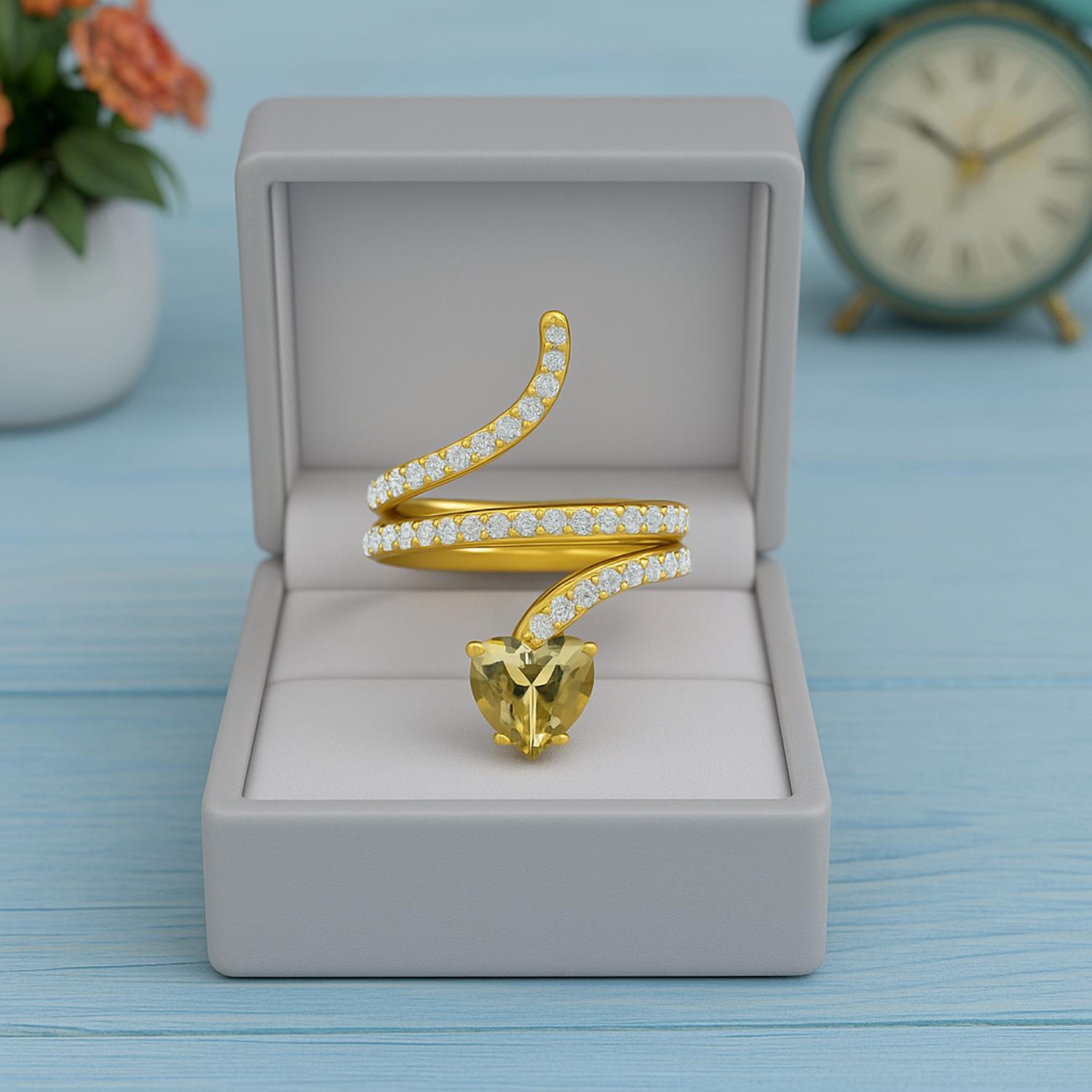 Lemon Quartz Heart-Shaped Snake Ring - Sterling Silver
