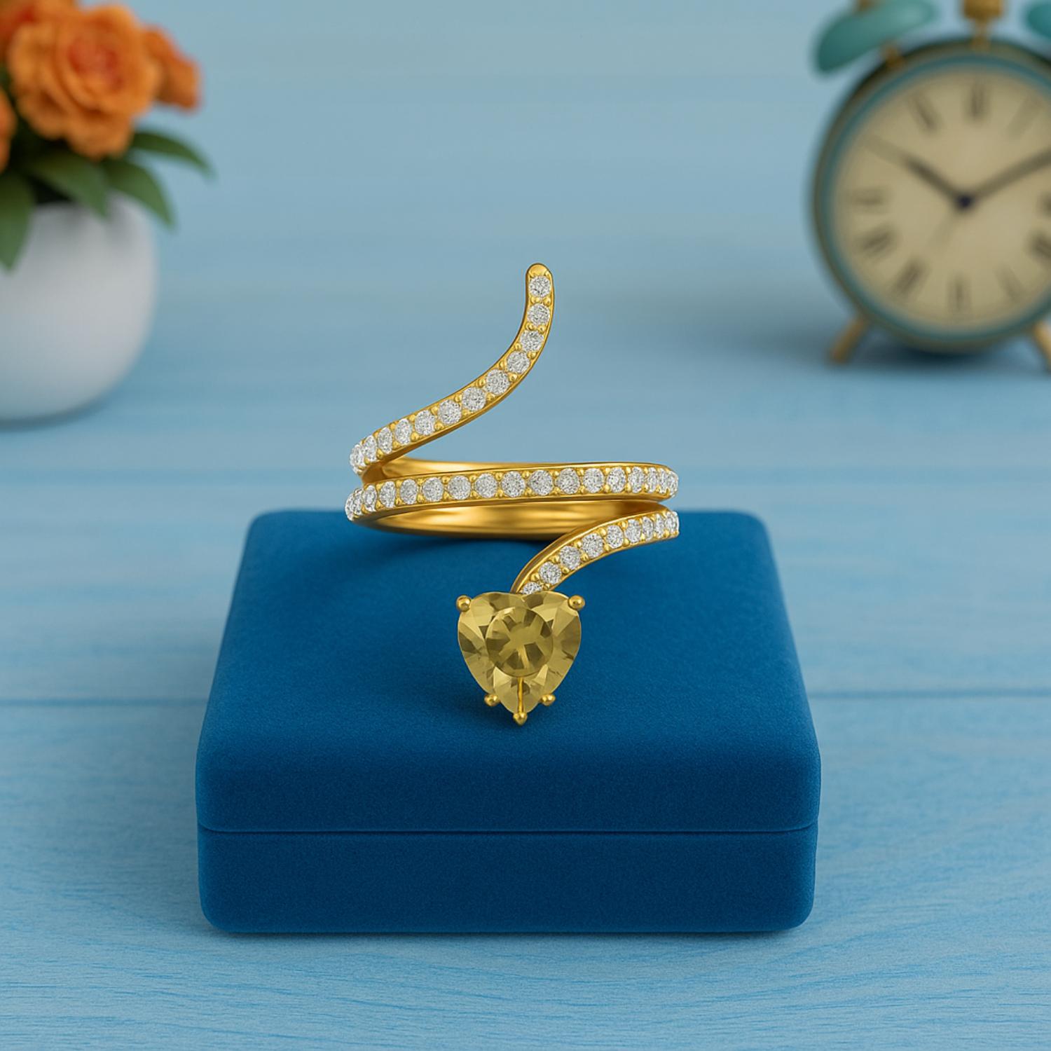 Lemon Quartz Heart-Shaped Snake Ring - Sterling Silver