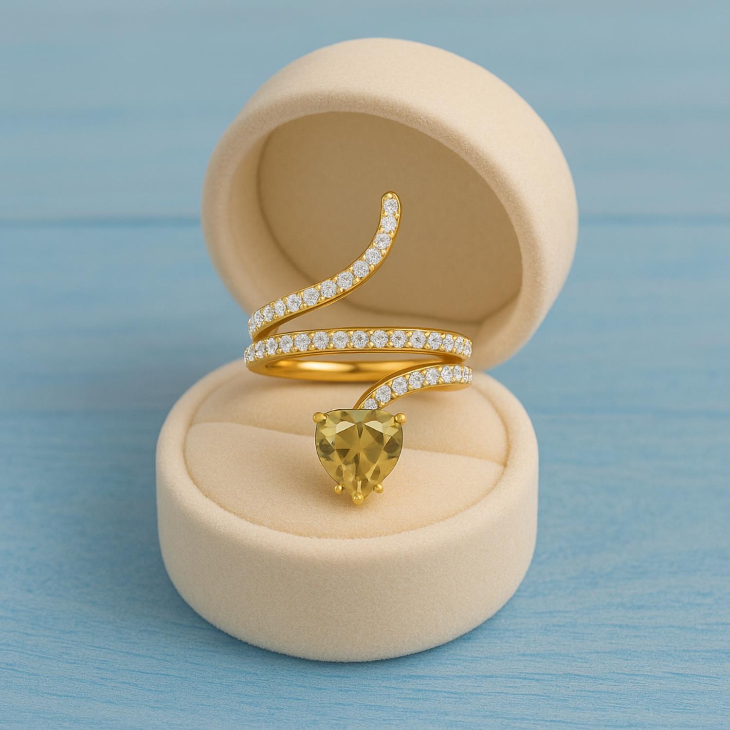Lemon Quartz Heart-Shaped Snake Ring - Sterling Silver