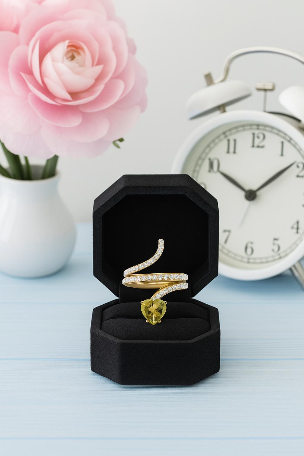 Anello con fascia a spirale in peridoto e pavé – Argento Sterling