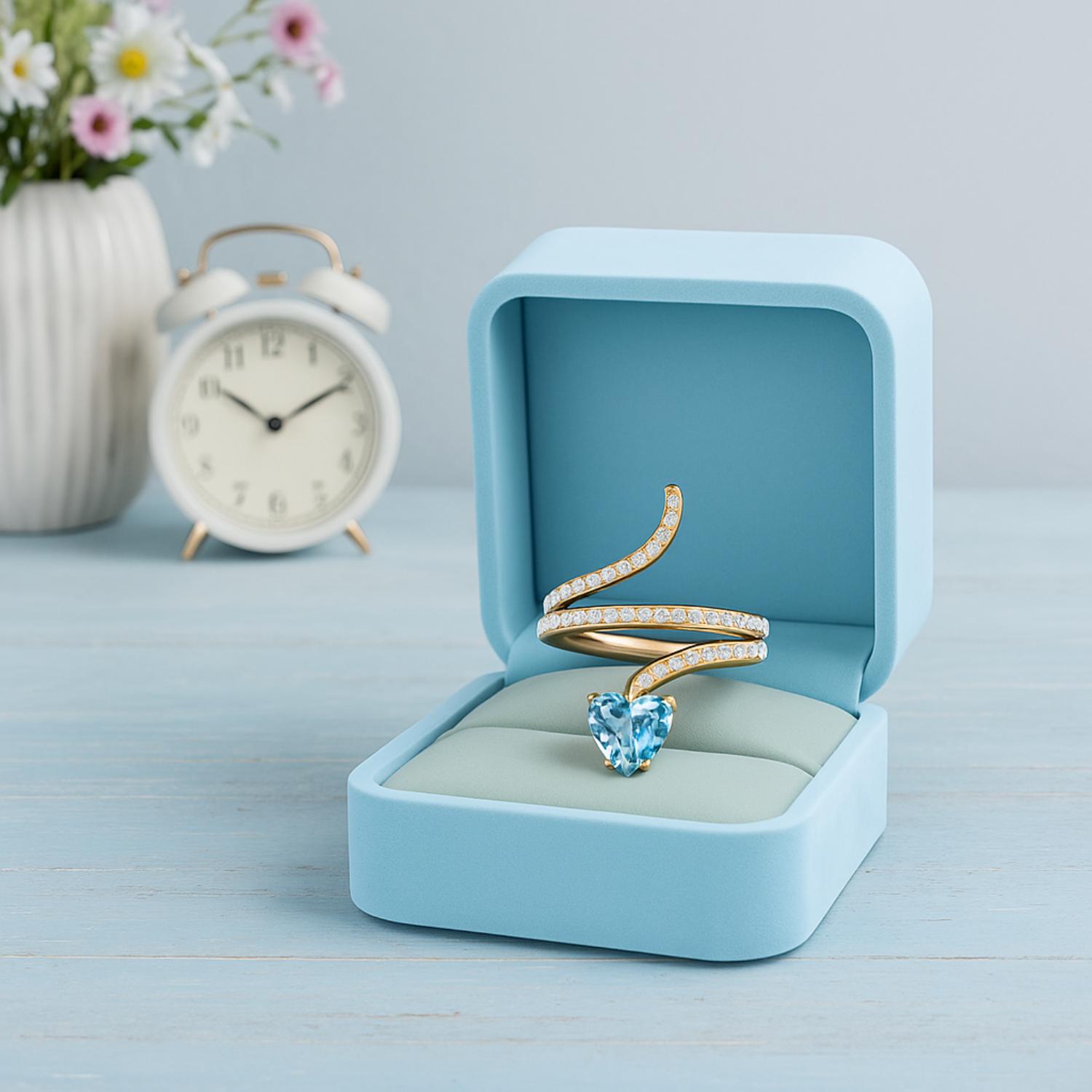 Swiss Blue Topaz Heart-Shaped Snake Ring - Sterling Silver