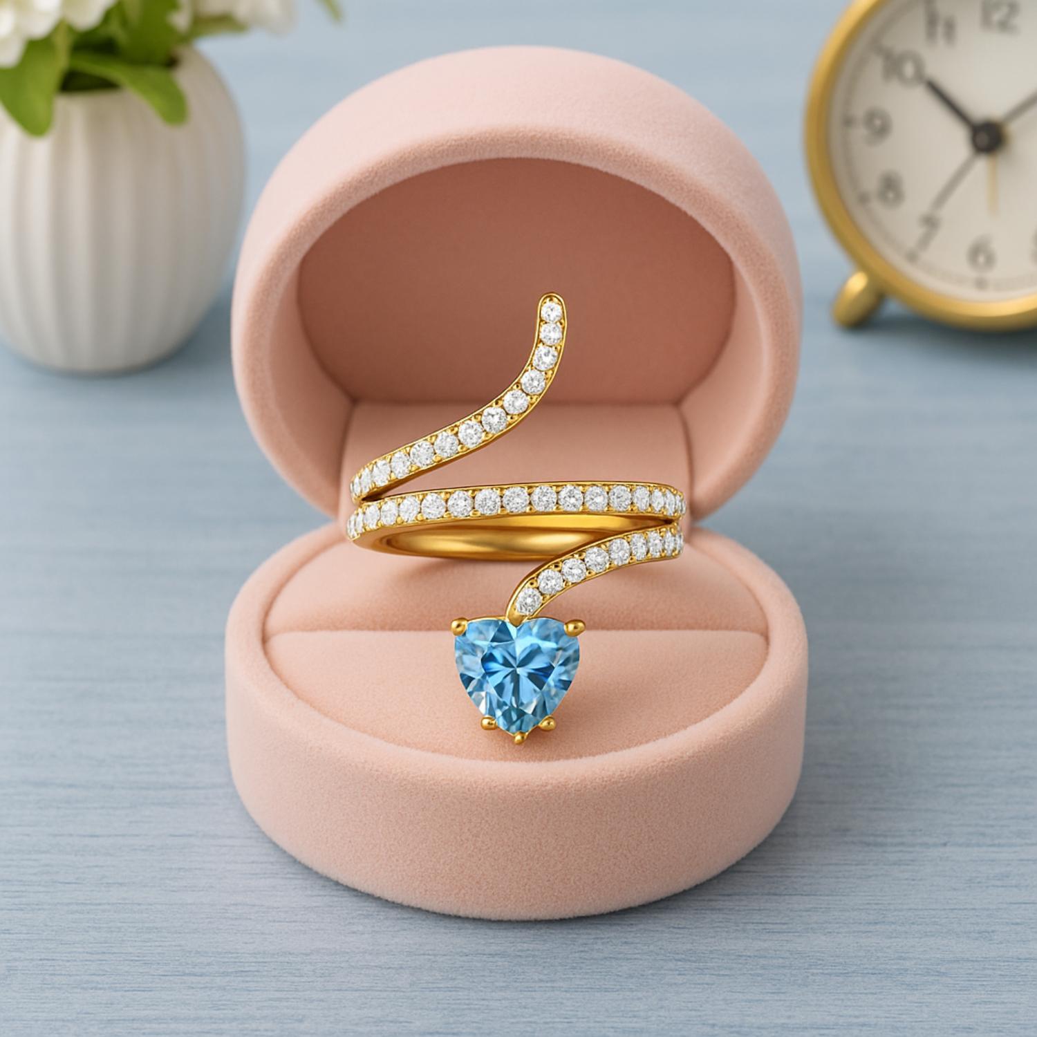 Swiss Blue Topaz Heart-Shaped Snake Ring - Sterling Silver