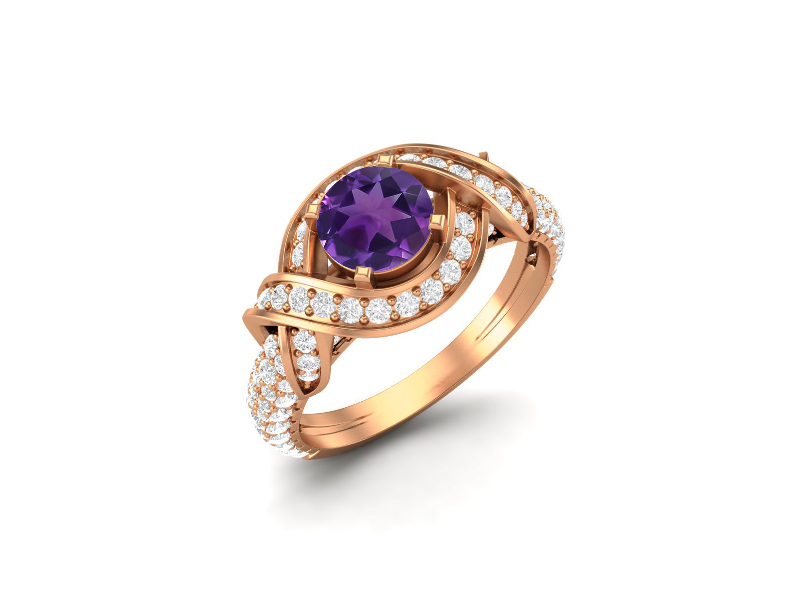Amethyst Cluster Bridal Engagement Ring – Sterling Silver