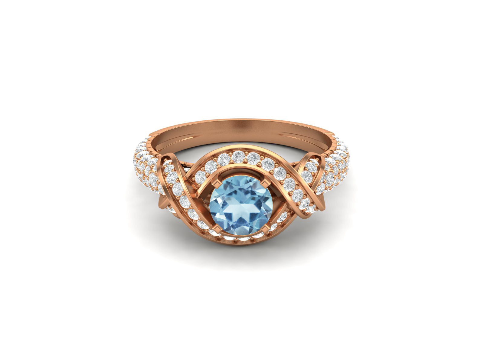 Anello di fidanzamento in argento con topazio blu naturale e zirconia cubica di forma rotonda