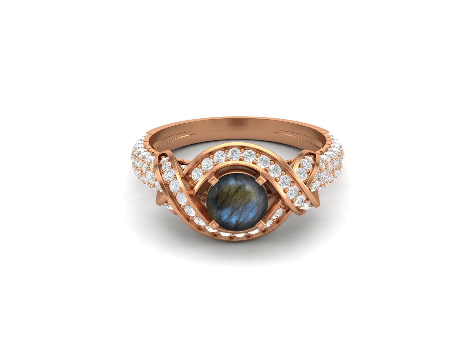 Labradorite Twisted Halo and Pave Band Ring - Sterling Silver