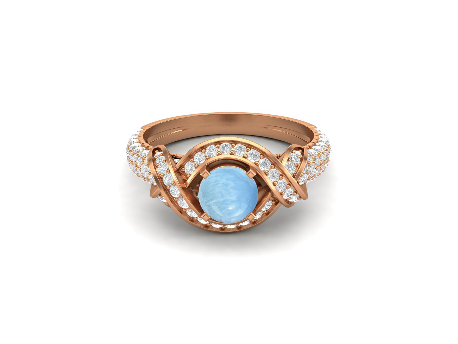 Larimar Twisted Halo and Pave Band Ring - Sterling Silver