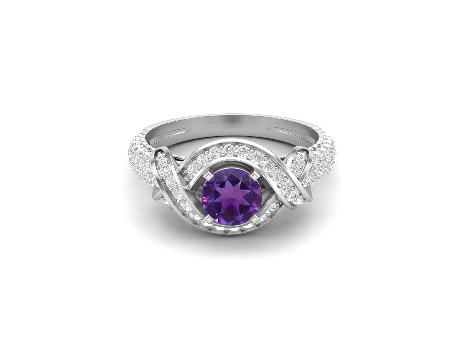 Amethyst Cluster Bridal Engagement Ring – Sterling Silver
