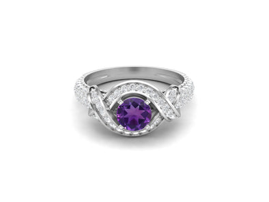 6MM Round Cut Purple Amethyst And Cubic Zirconia Wedding Ring 925 Silver Ring