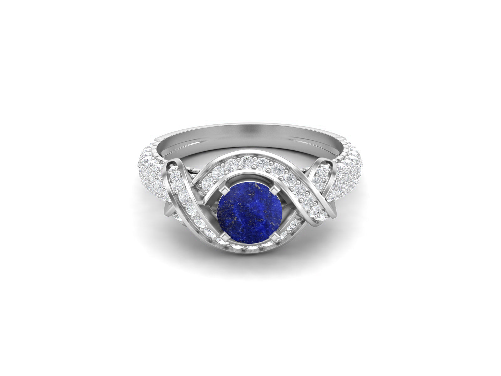 Lapis Lazuli Twisted Halo and Pave Band Ring - Sterling Silver
