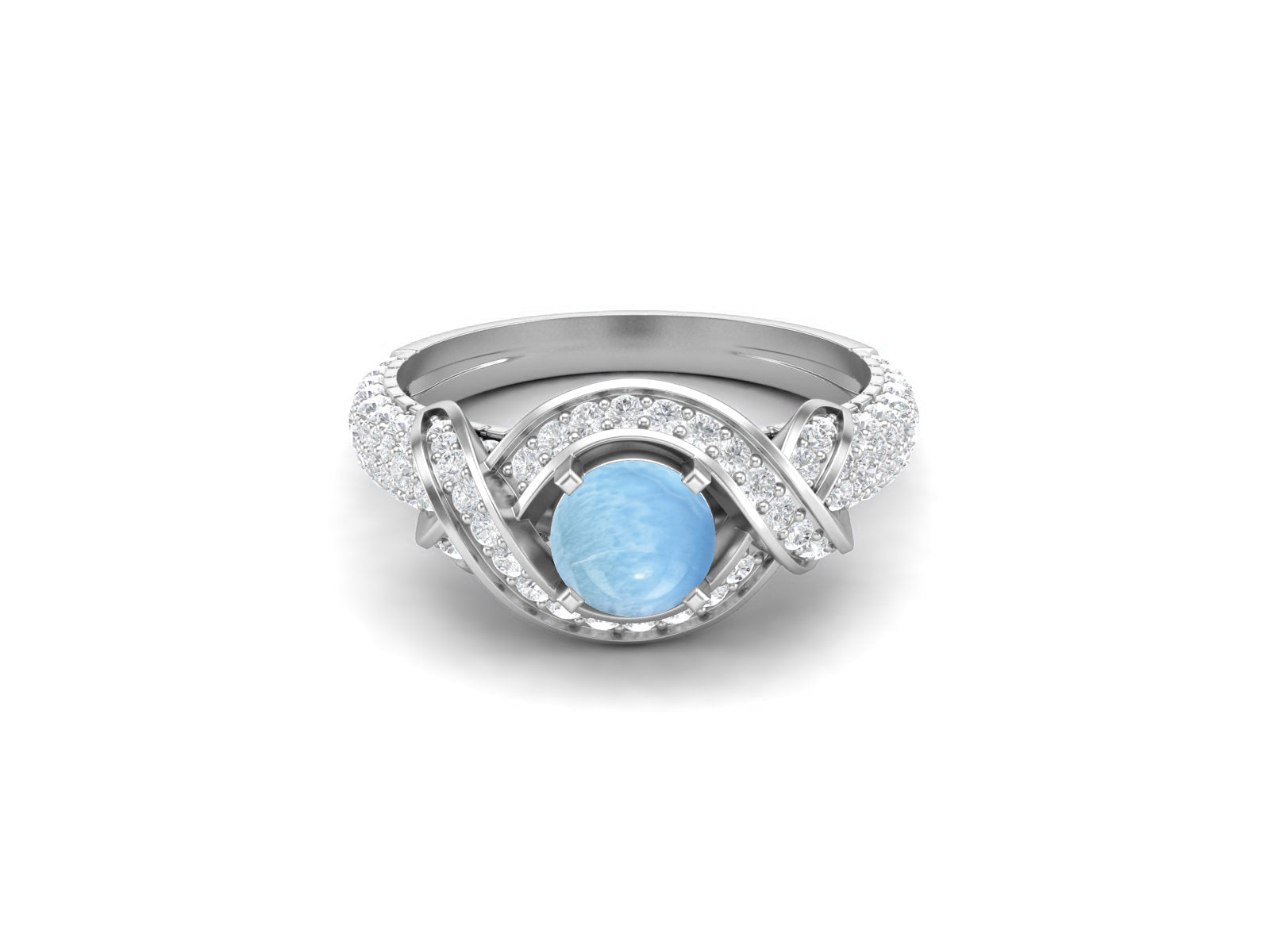Larimar Twisted Halo and Pave Band Ring - Sterling Silver