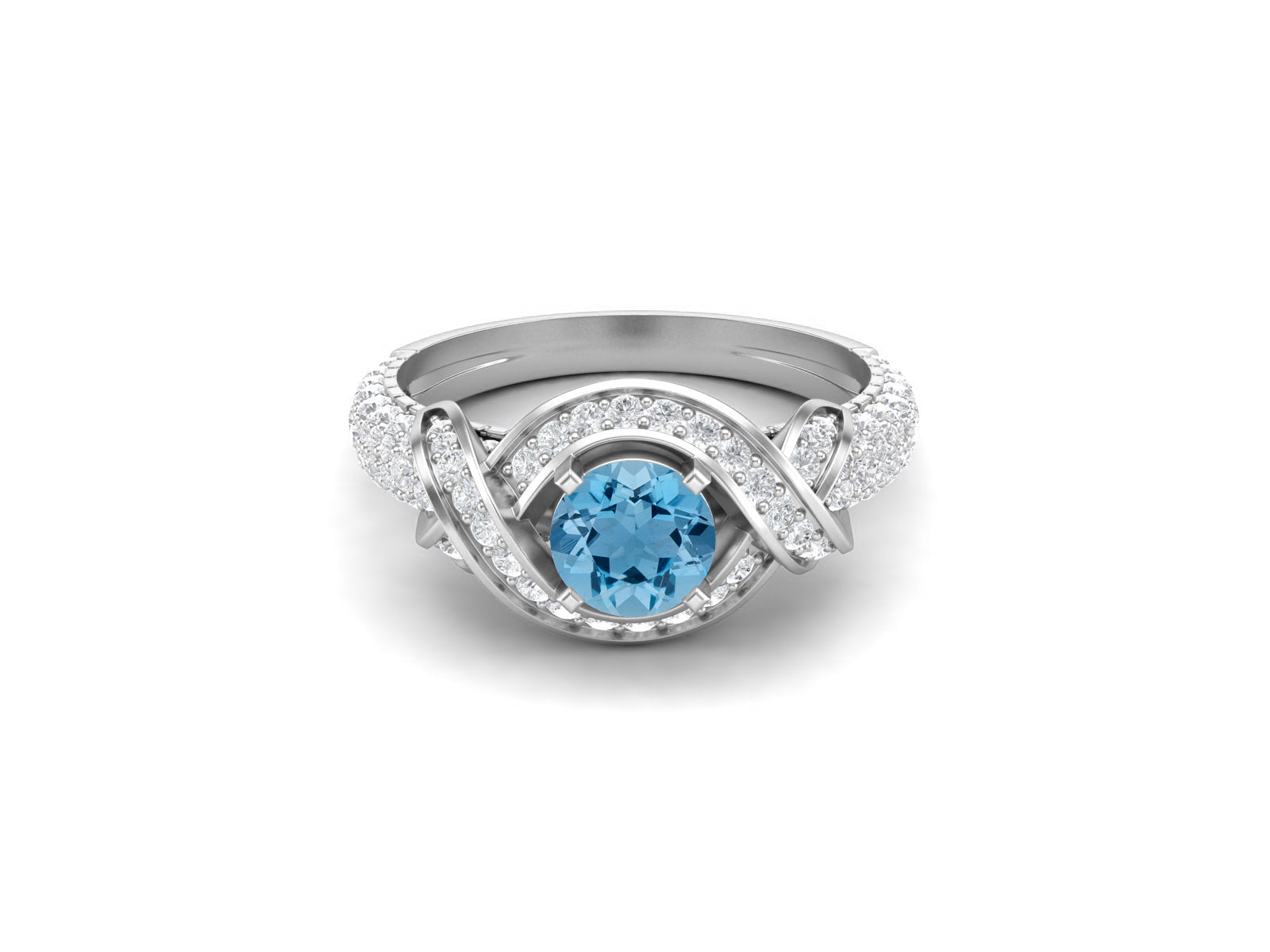 Swiss Blue Topaz Infinity Twist Design Ring - Sterling Silver