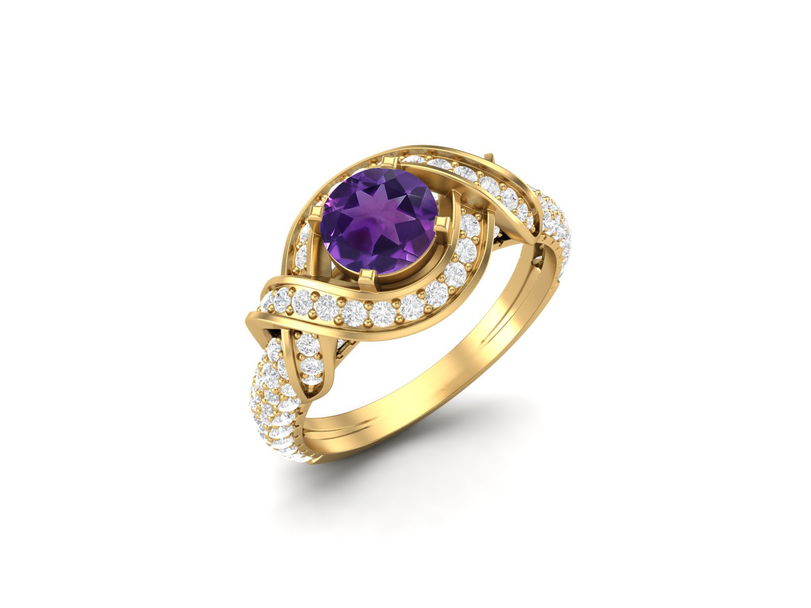 Amethyst Cluster Bridal Engagement Ring – Sterling Silver
