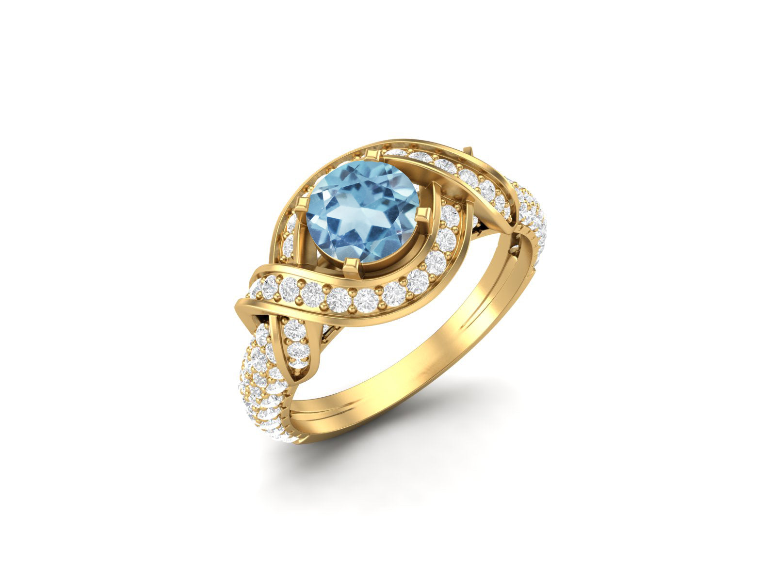 Anello di fidanzamento in argento con topazio blu naturale e zirconia cubica di forma rotonda