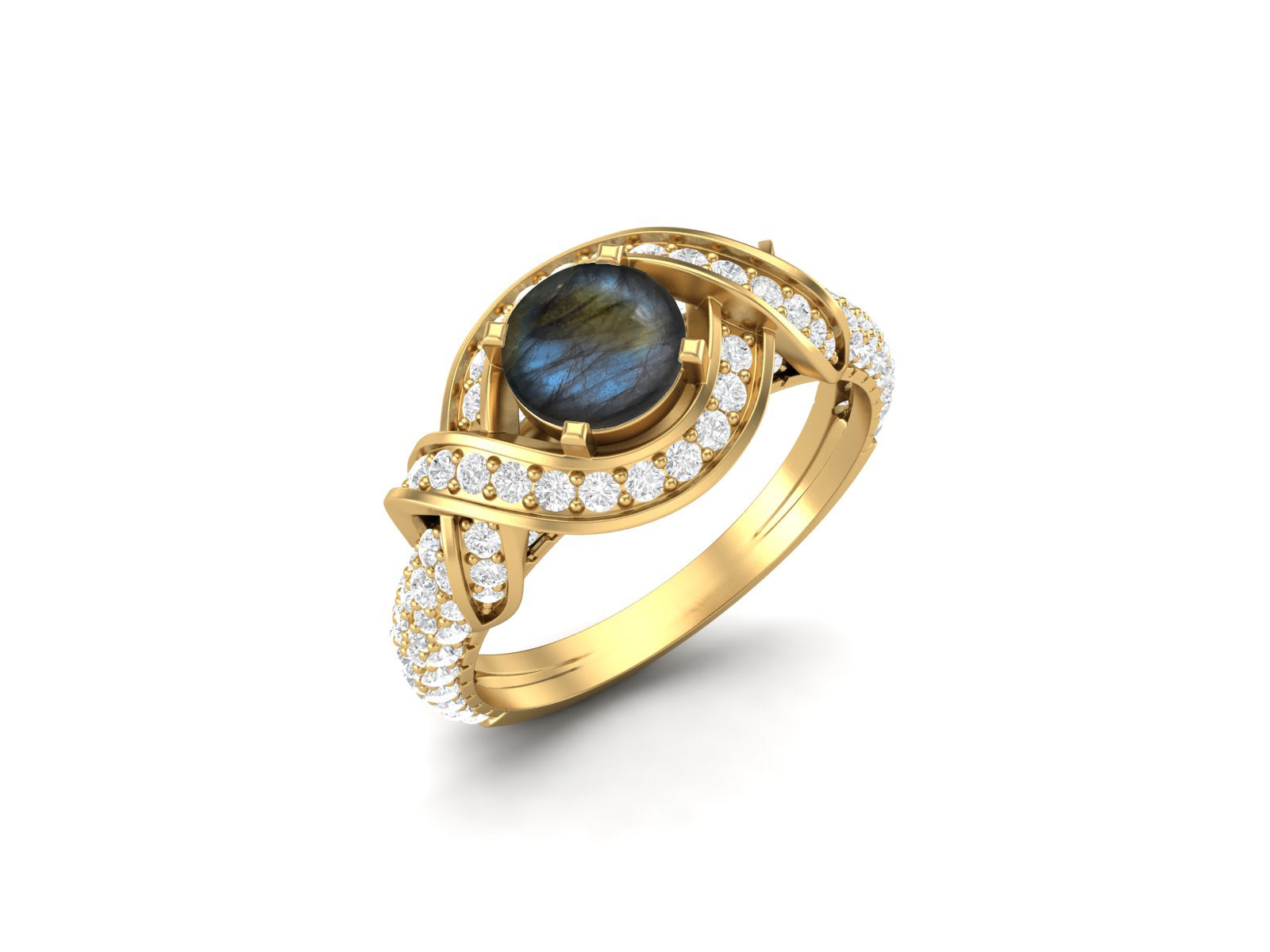 Labradorite Twisted Halo and Pave Band Ring - Sterling Silver