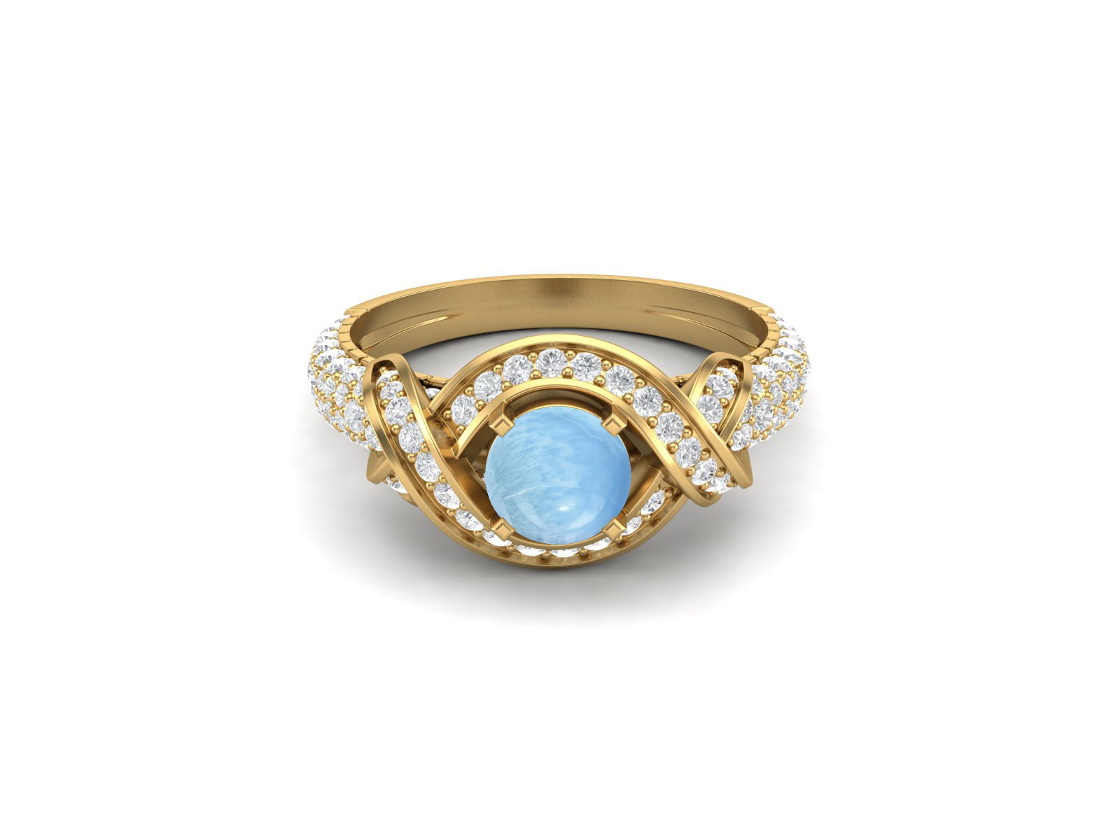 Larimar Twisted Halo and Pave Band Ring - Sterling Silver