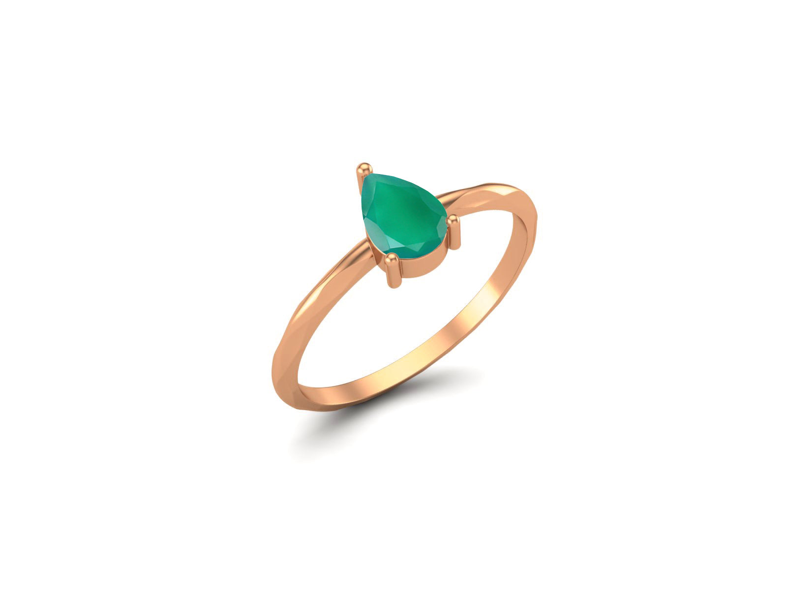Green Onyx Minimalist Solitaire Ring - Sterling Silver