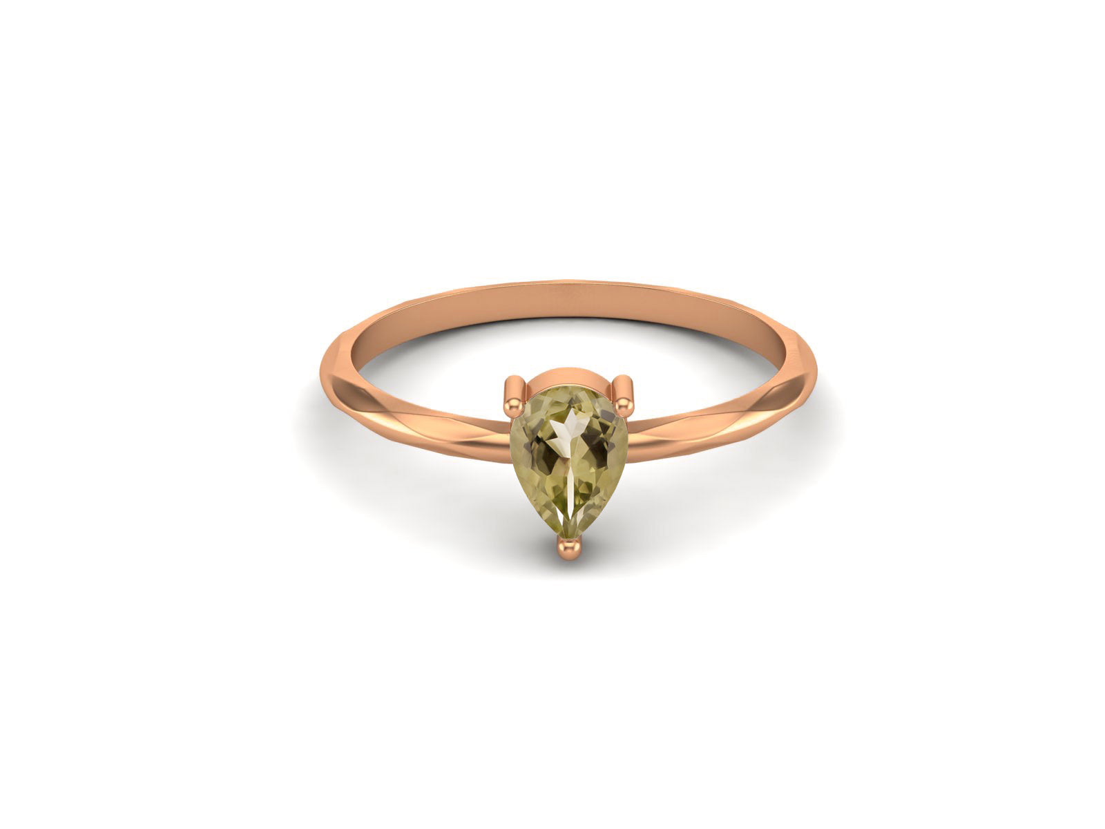 Lemon Quartz Minimalist Solitaire Ring - Sterling Silver