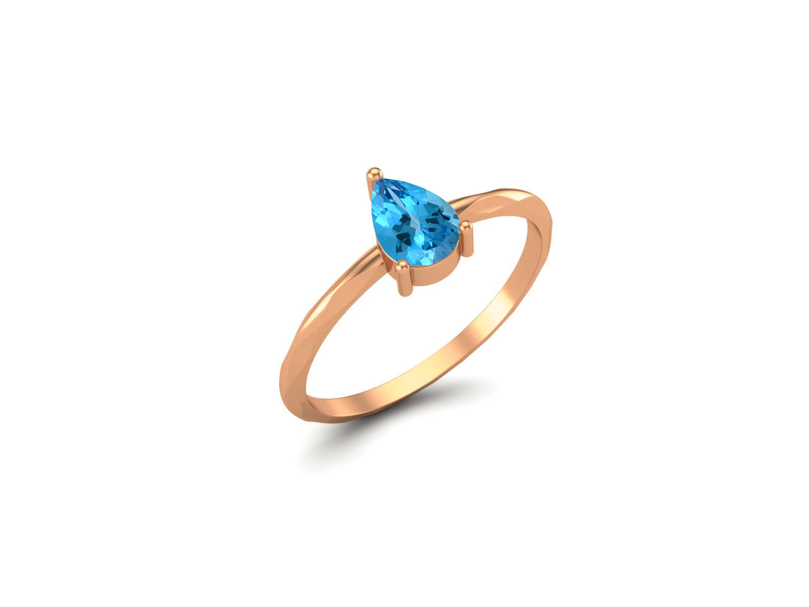 Swiss Blue Topaz Minimalist Solitaire Ring - Sterling Silver