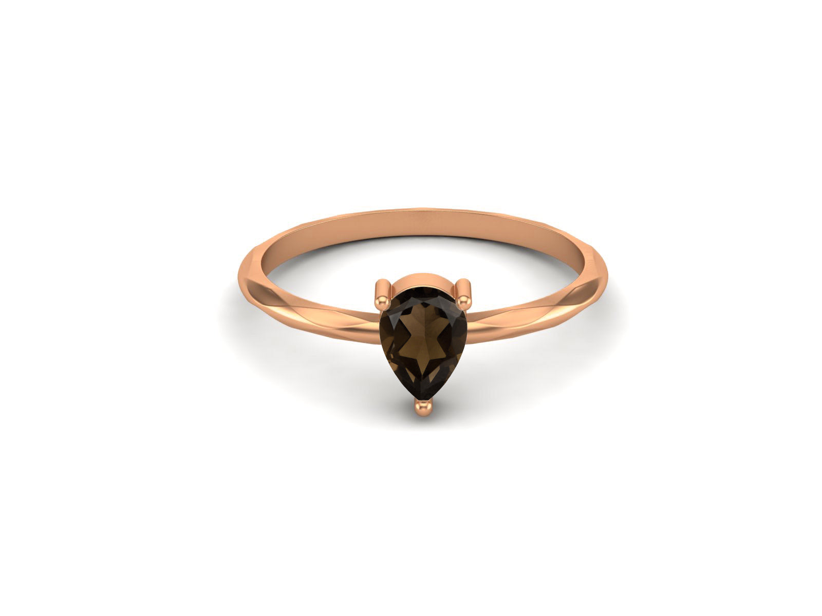 Smoky Quartz Minimalist Solitaire Ring - Sterling Silver
