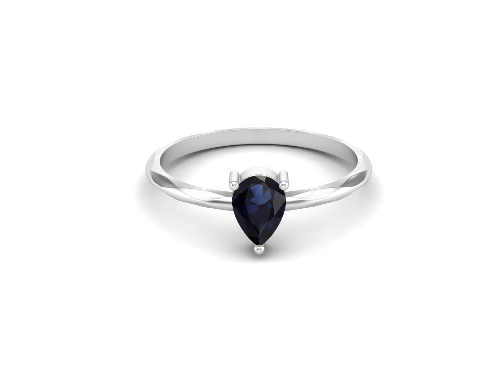 Blue Sapphire Minimalist Solitaire Ring – Sterling Silver